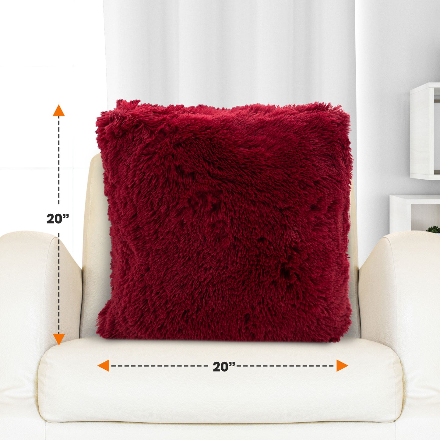 Cheer Collection Shaggy Long Hair Throw Pillows - Super Soft and Plush Faux Fur Accent Pillows - 20 x 20 inches - Set of 2