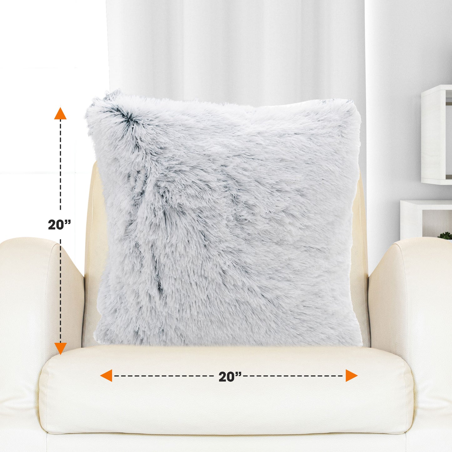Cheer Collection Shaggy Long Hair Throw Pillows - Super Soft and Plush Faux Fur Accent Pillows - 20 x 20 inches - Set of 2