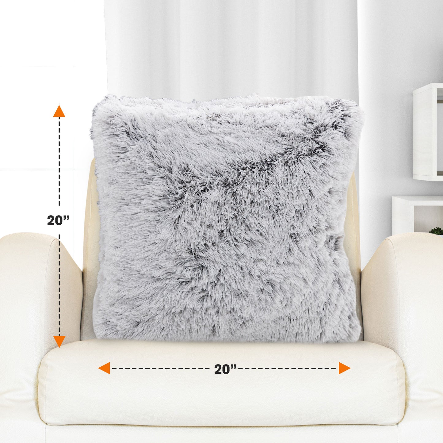 Cheer Collection Shaggy Long Hair Throw Pillows - Super Soft and Plush Faux Fur Accent Pillows - 20 x 20 inches - Set of 2