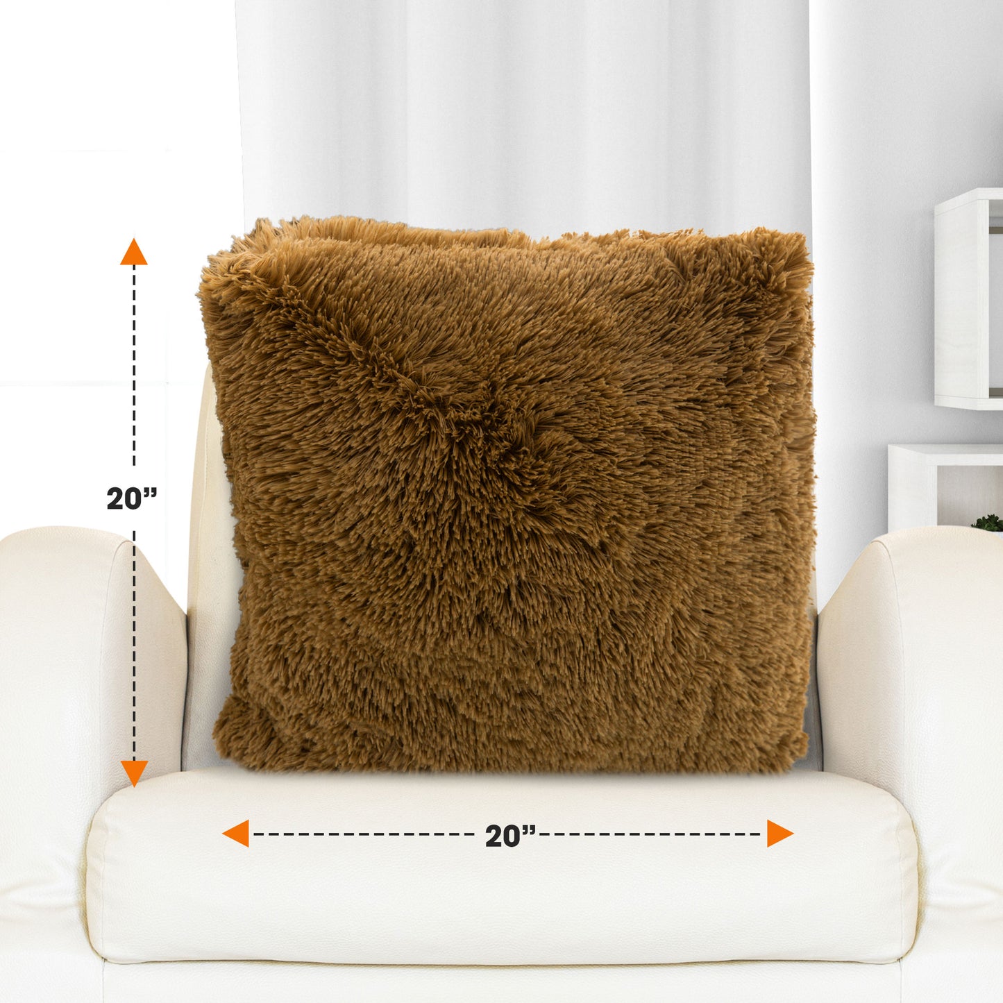 Cheer Collection Shaggy Long Hair Throw Pillows - Super Soft and Plush Faux Fur Accent Pillows - 20 x 20 inches - Set of 2