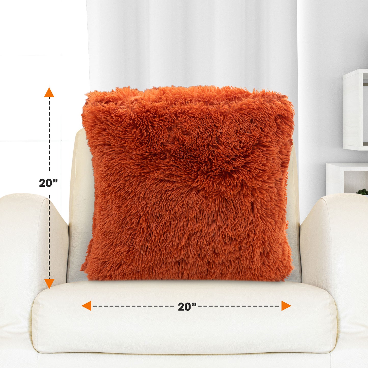 Cheer Collection Shaggy Long Hair Throw Pillows - Super Soft and Plush Faux Fur Accent Pillows - 20 x 20 inches - Set of 2
