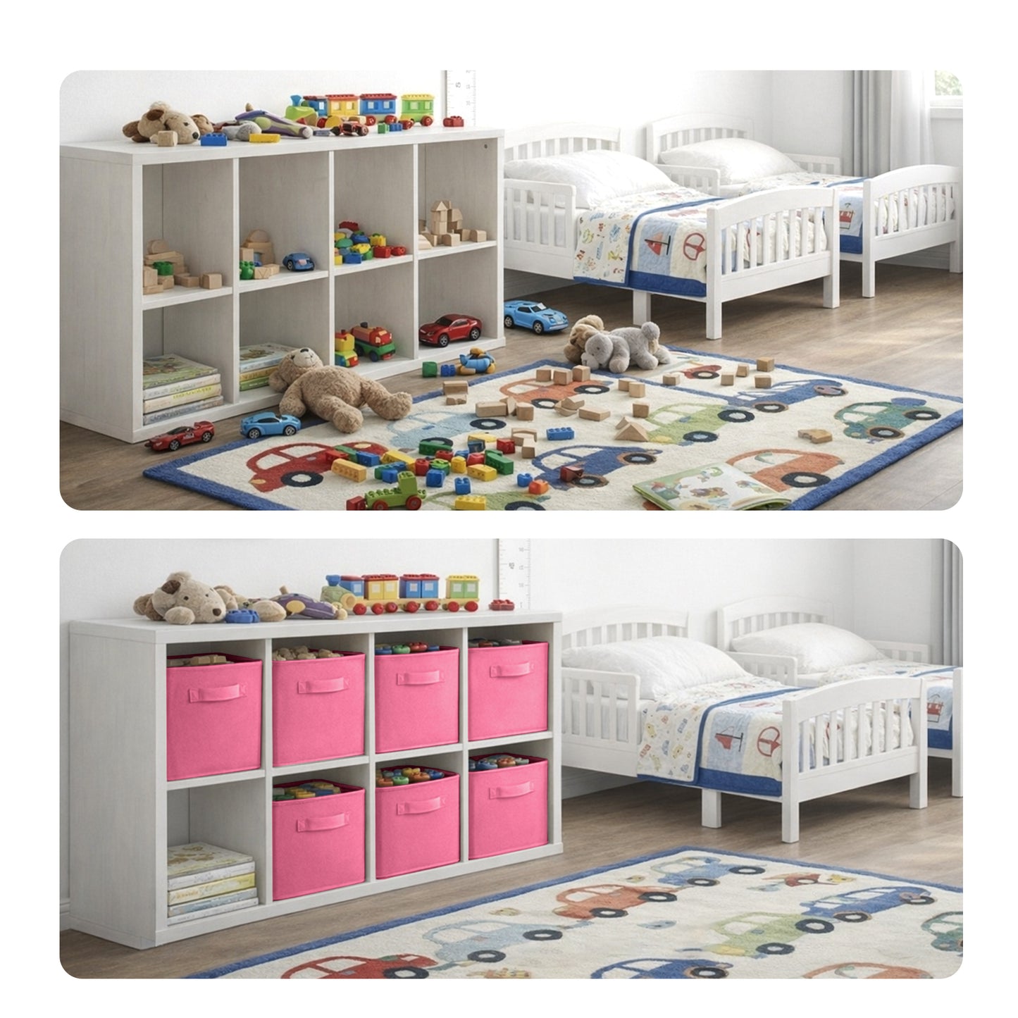 Cheer Collection Fabric Storage Cubes with Handles 6 Pack Collapsible Shelf Organizer Bins