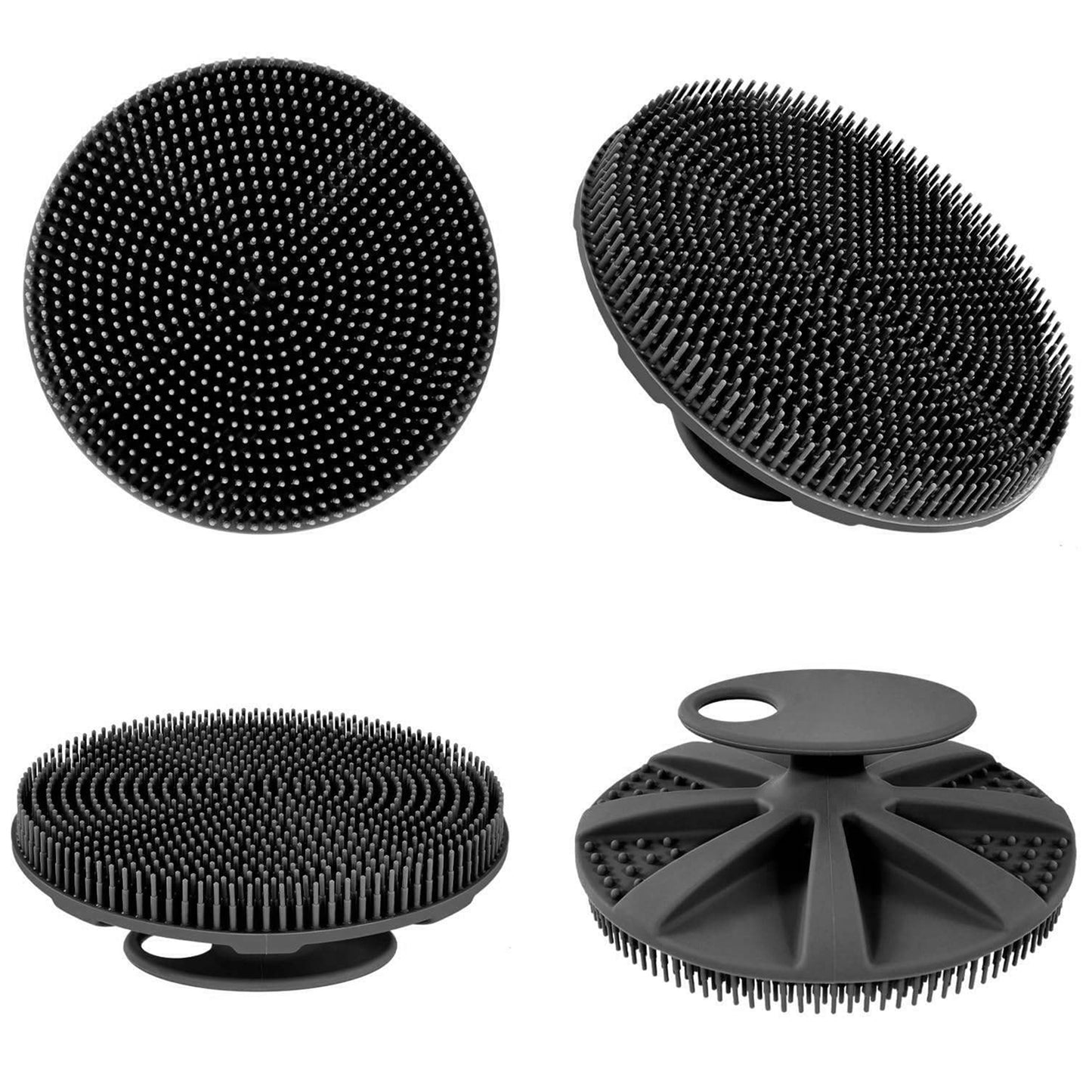 Cheer Collection Palm Size Silicone Shower Scrubber with Flexible Bristles and Hanging Grip Handle
