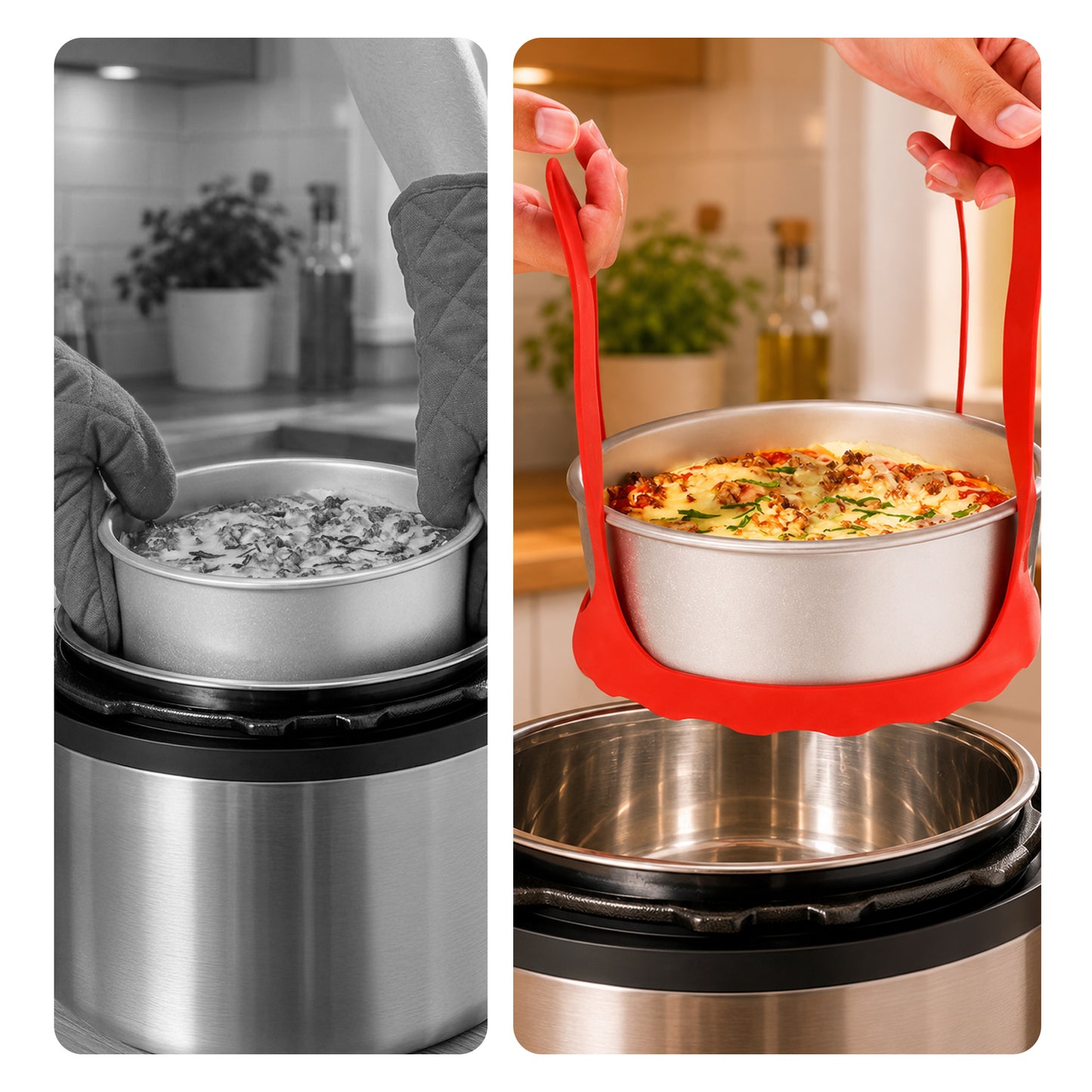 Cheer Collection Silicone Cooking Pot Lifter, Silicone Bakeware Sling for 3-Quart Pressure Cookers