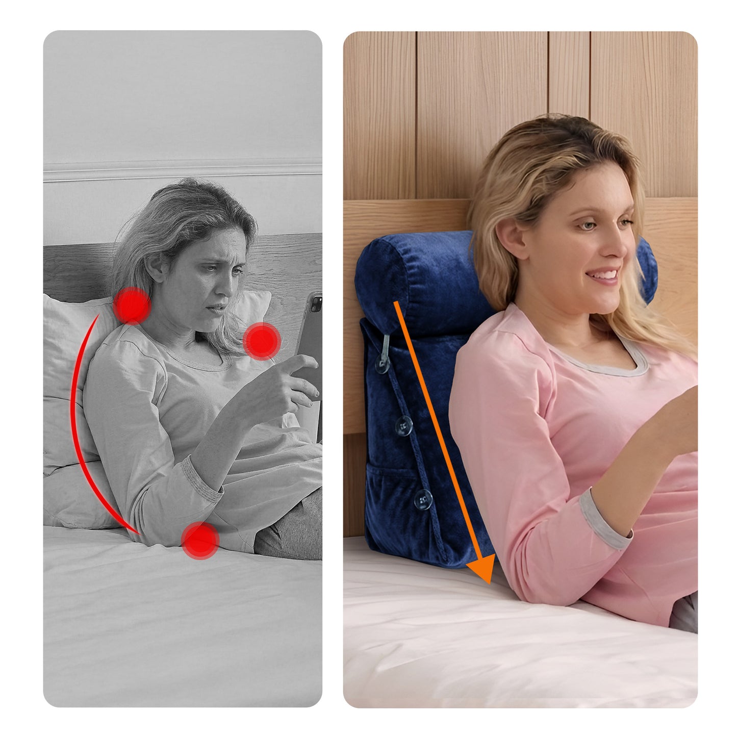 Cheer Collection Wedge Shaped Back Support Pillow and Bed Rest Cushion for Reading, Gaming, Watching - with Adjustable Neck Pillow