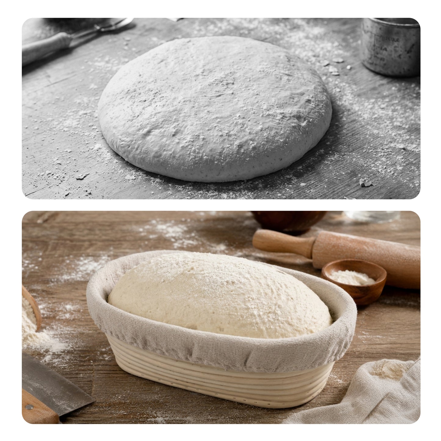 Cheer Collection Artisan Sourdough Banneton Proofing Basket with Linen Liner, Set of 2