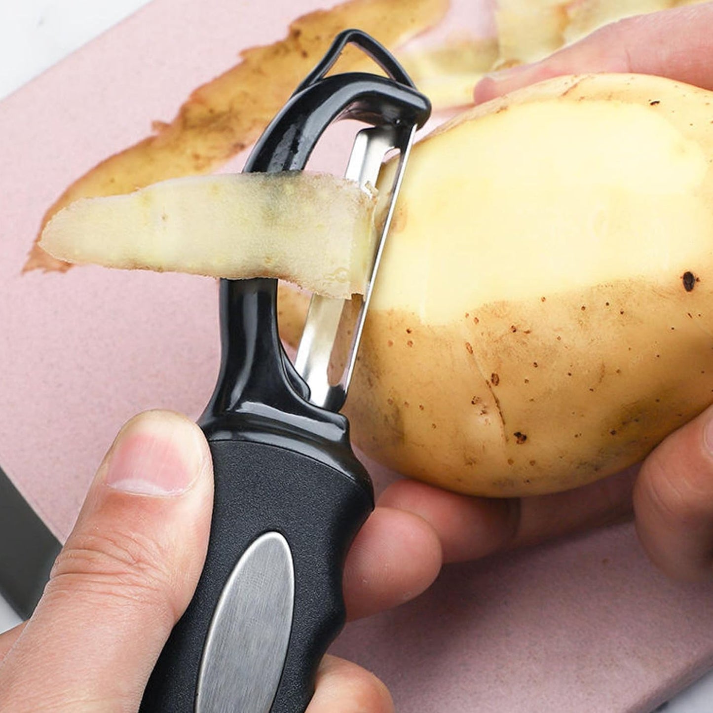 Cheer Collection Swivel Vegetable Peeler with Stainless Steel Twin Blades Black