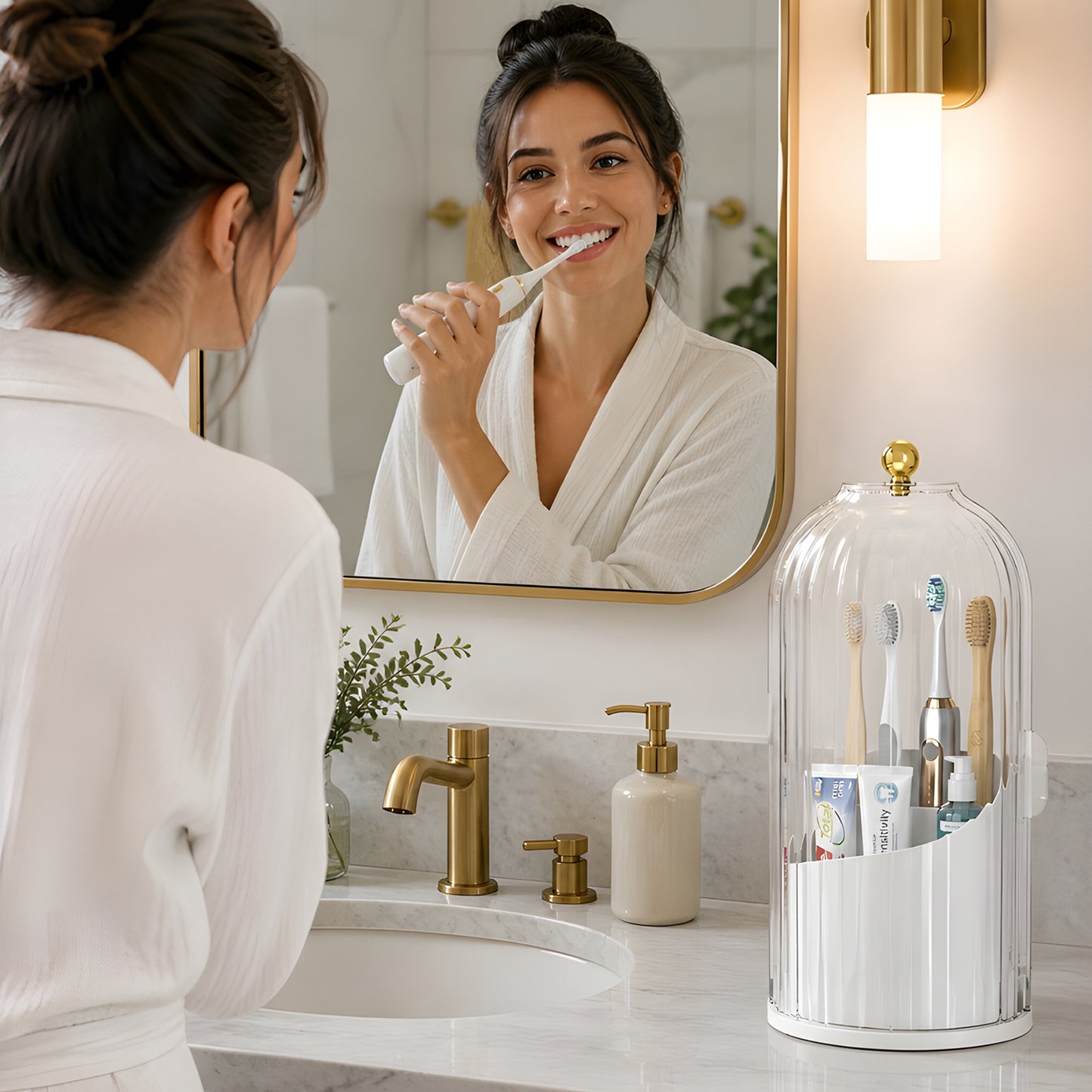 Cheer Collection Rotating Covered Toothbrush & Bathroom Counter Organizer