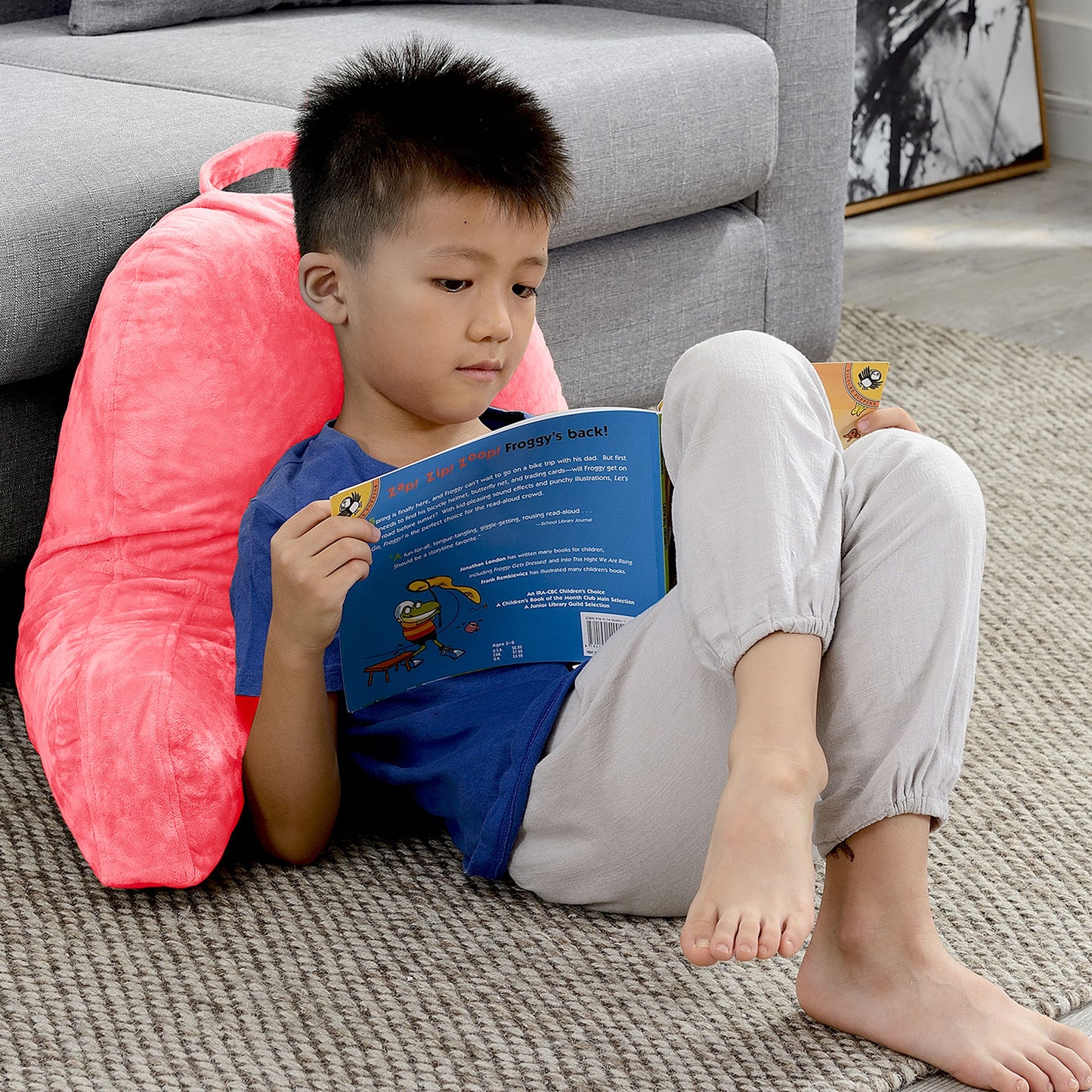 Cheer Collection Kids Size Reading Pillow with Arms for Sitting Up in Bed