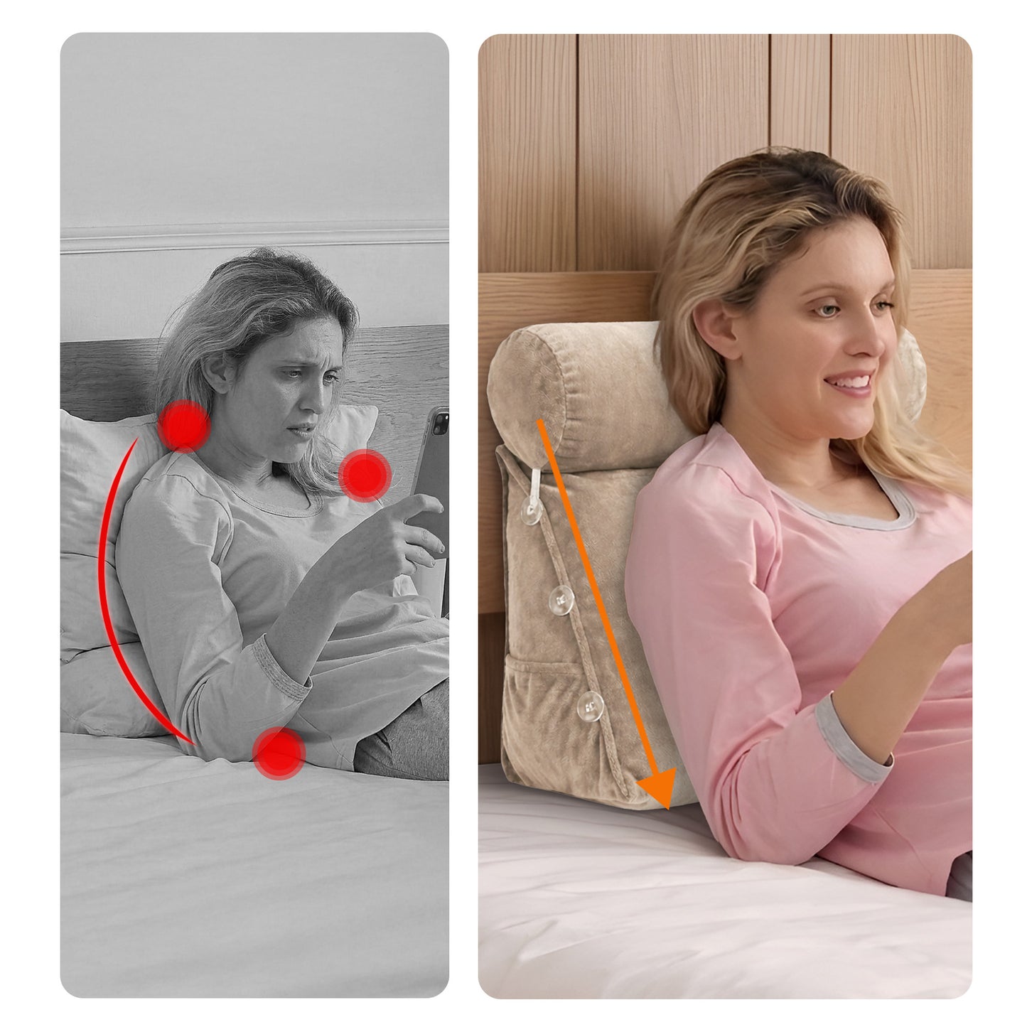 Cheer Collection Wedge Shaped Back Support Pillow and Bed Rest Cushion for Reading, Gaming, Watching - with Adjustable Neck Pillow