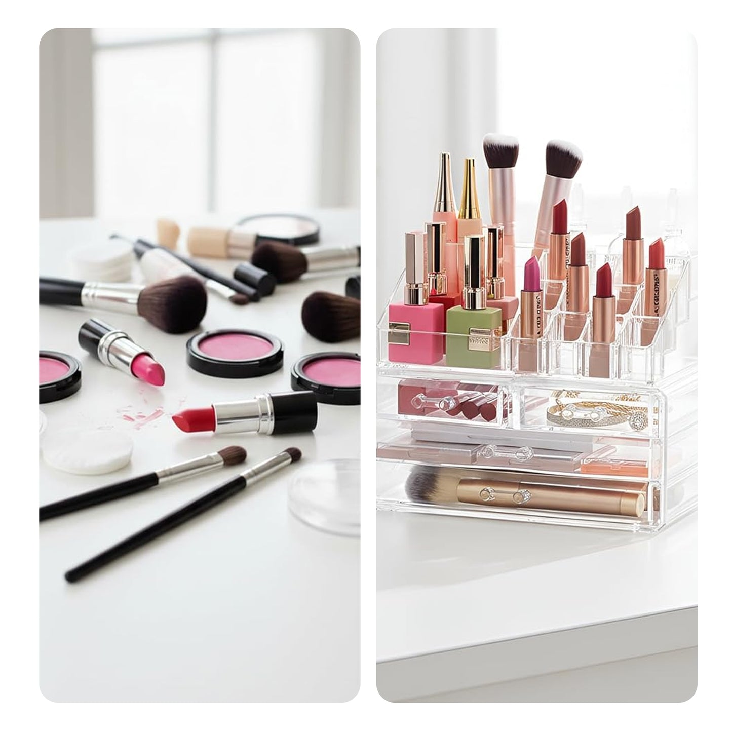 Cheer Collection Clear Makeup Organizer with 4 Drawers & 16 Compartments