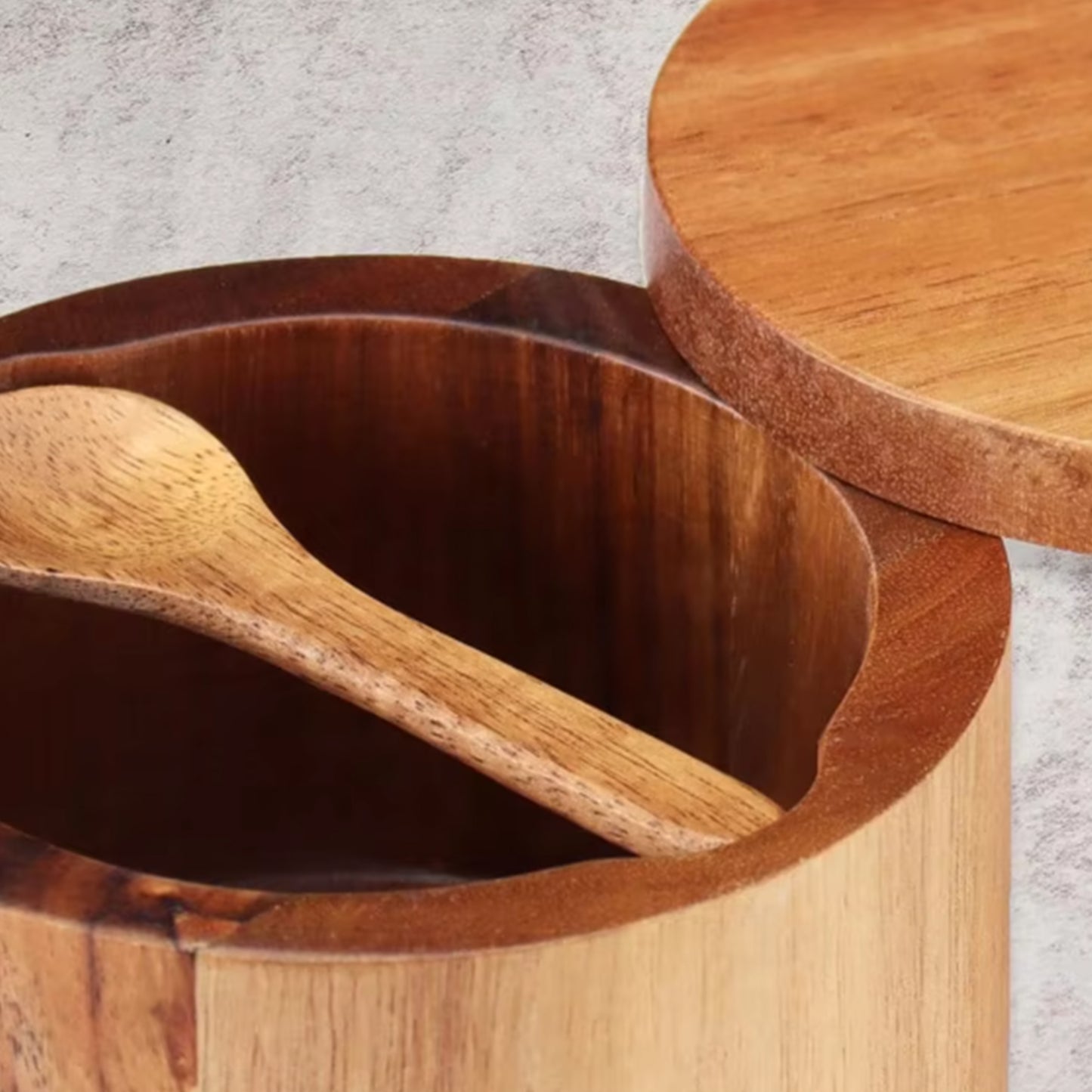 Cheer Collection Acacia Wood Salt Cellar with Magnetic Swivel Lid & Spoon
