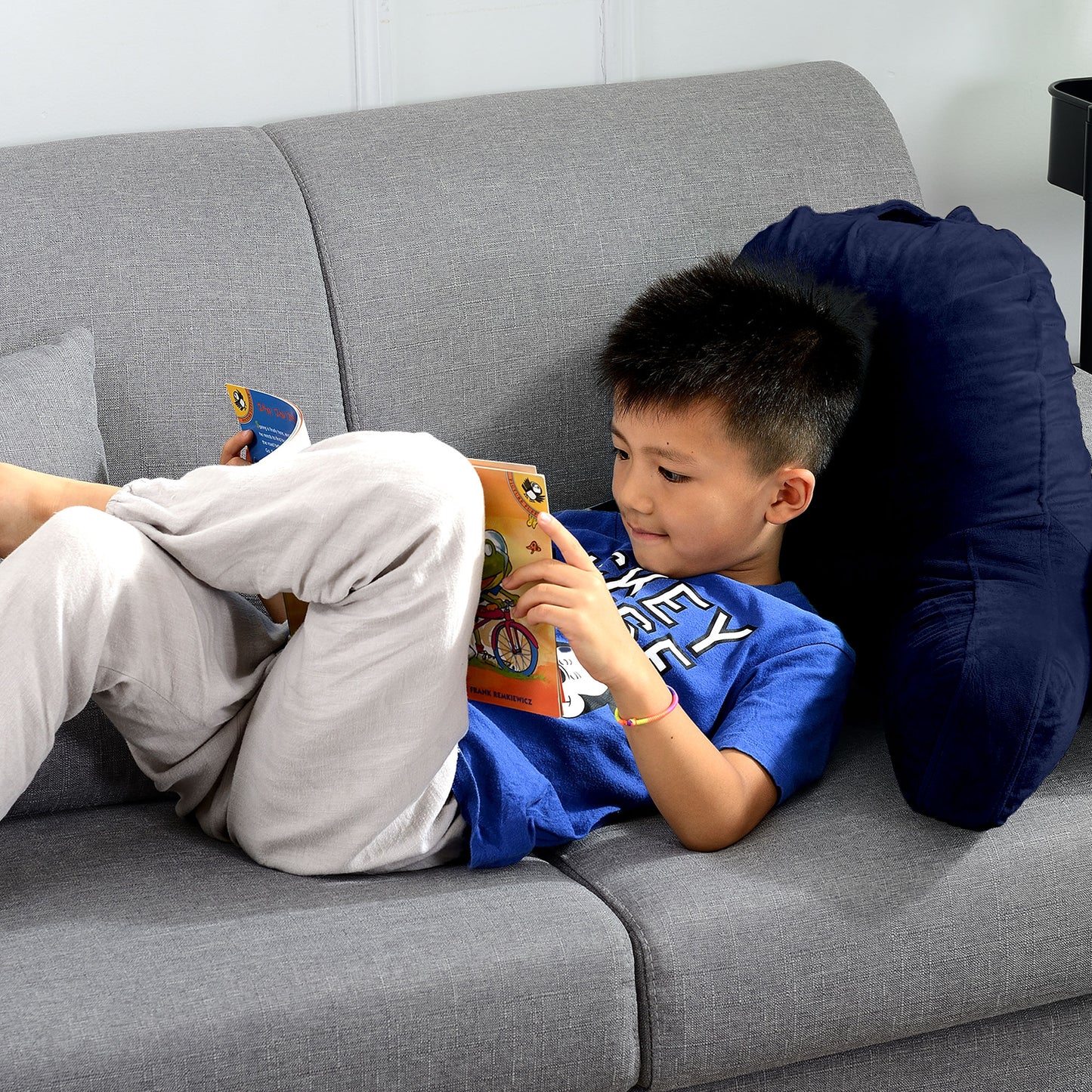 Cheer Collection Kids Size Reading and Gaming Pillow with Armrest - Plush Fiber Filled Backrest Pillow
