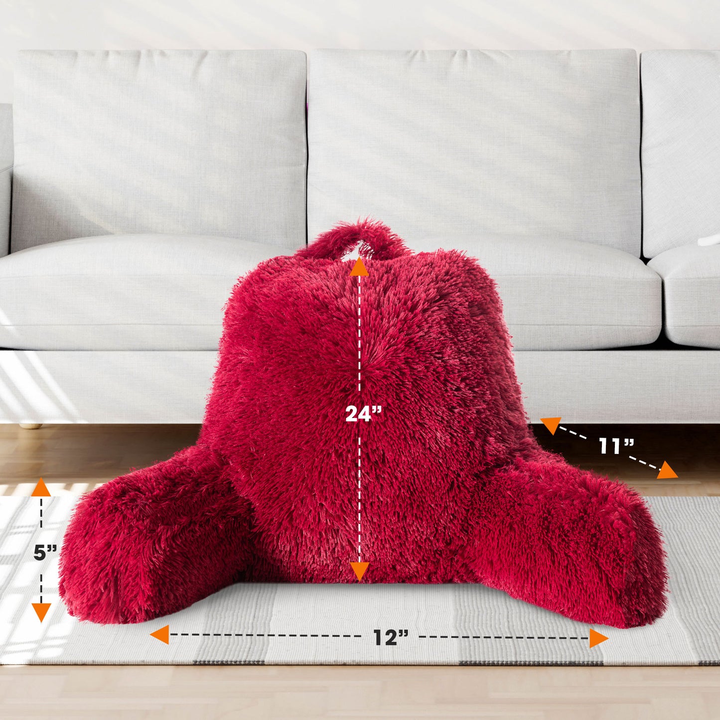 Cheer Collection Fluffy Reading Pillow - Long Shaggy Hair TV and Gaming Pillow with Armrest