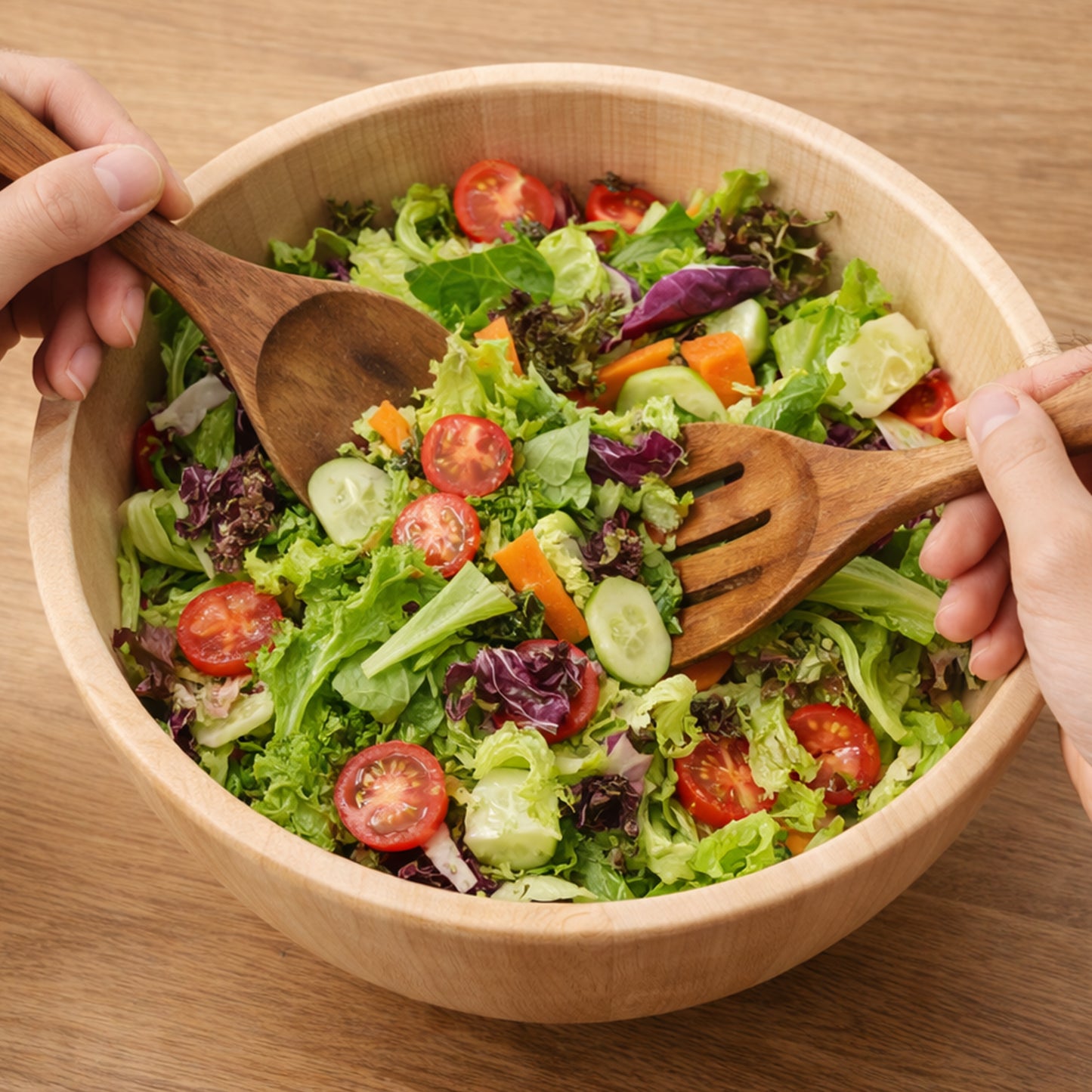Cheer Collection Teak Wood Salad Spoon and Fork Set for Mixing and Serving