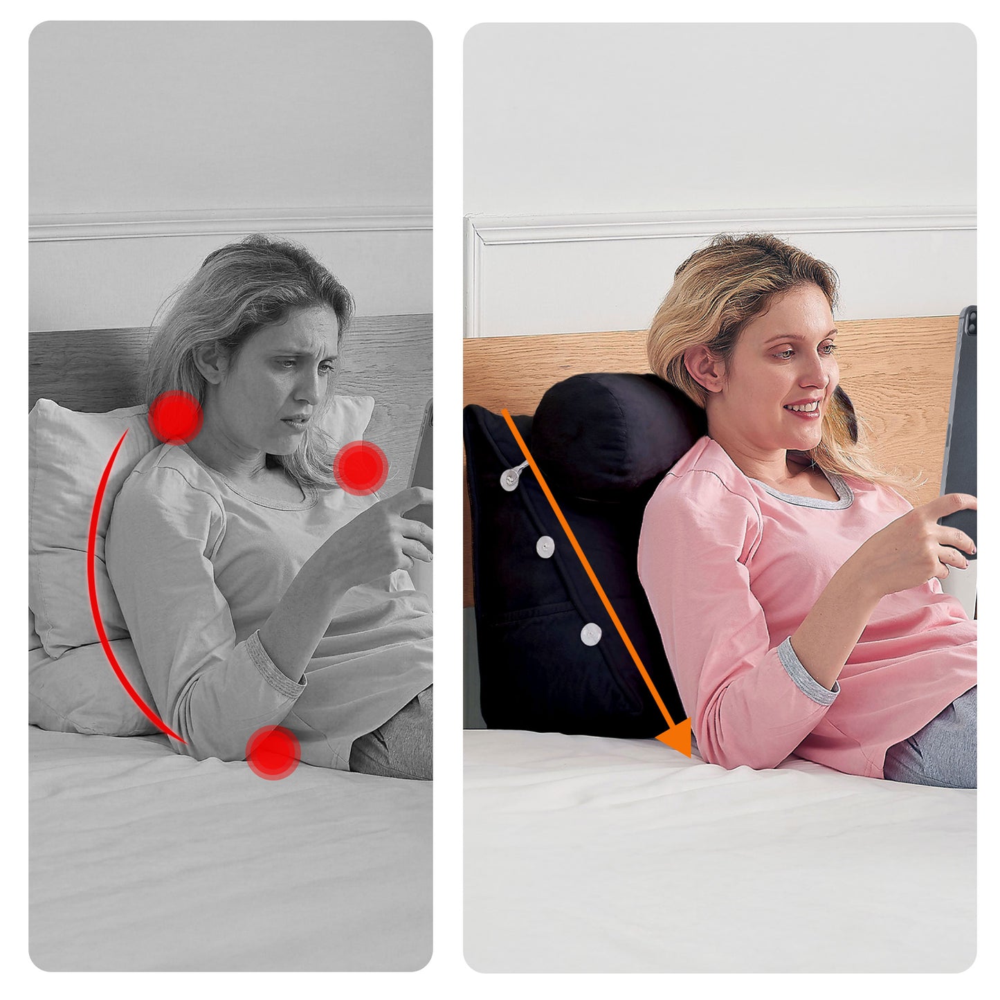 Cheer Collection Wedge Shaped Back Support Pillow and Bed Rest Cushion for Reading, Gaming, Watching - with Adjustable Neck Pillow