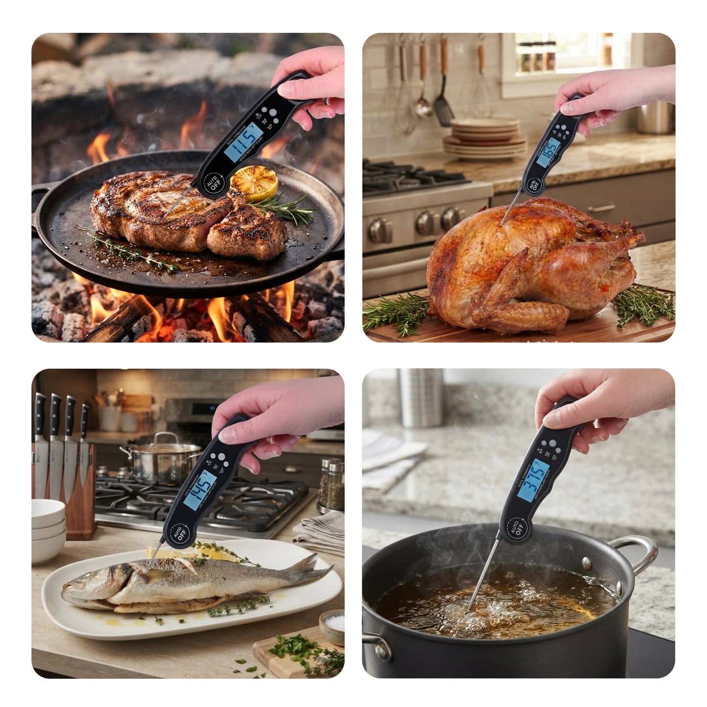Cheer Collection Digital Meat Thermometer, Instant Read Food Thermometer with Backlight LCD Screen, Foldable Cooking Thermometer for BBQ and Kitchen