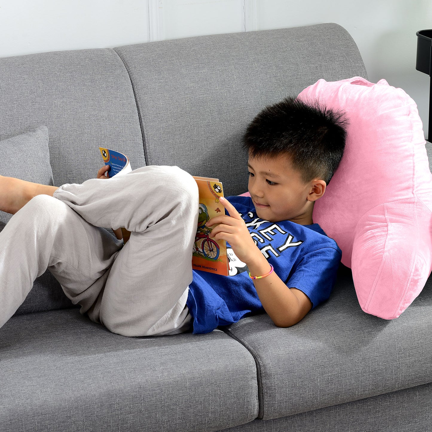 Cheer Collection Kids Size Reading and Gaming Pillow with Armrest - Plush Fiber Filled Backrest Pillow