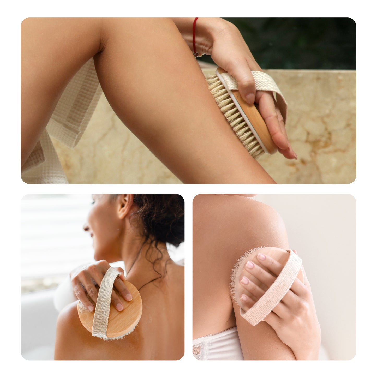 Cheer Collection Natural Bristle Exfoliating Body Brush Set for Daily Care with Comfort Grip