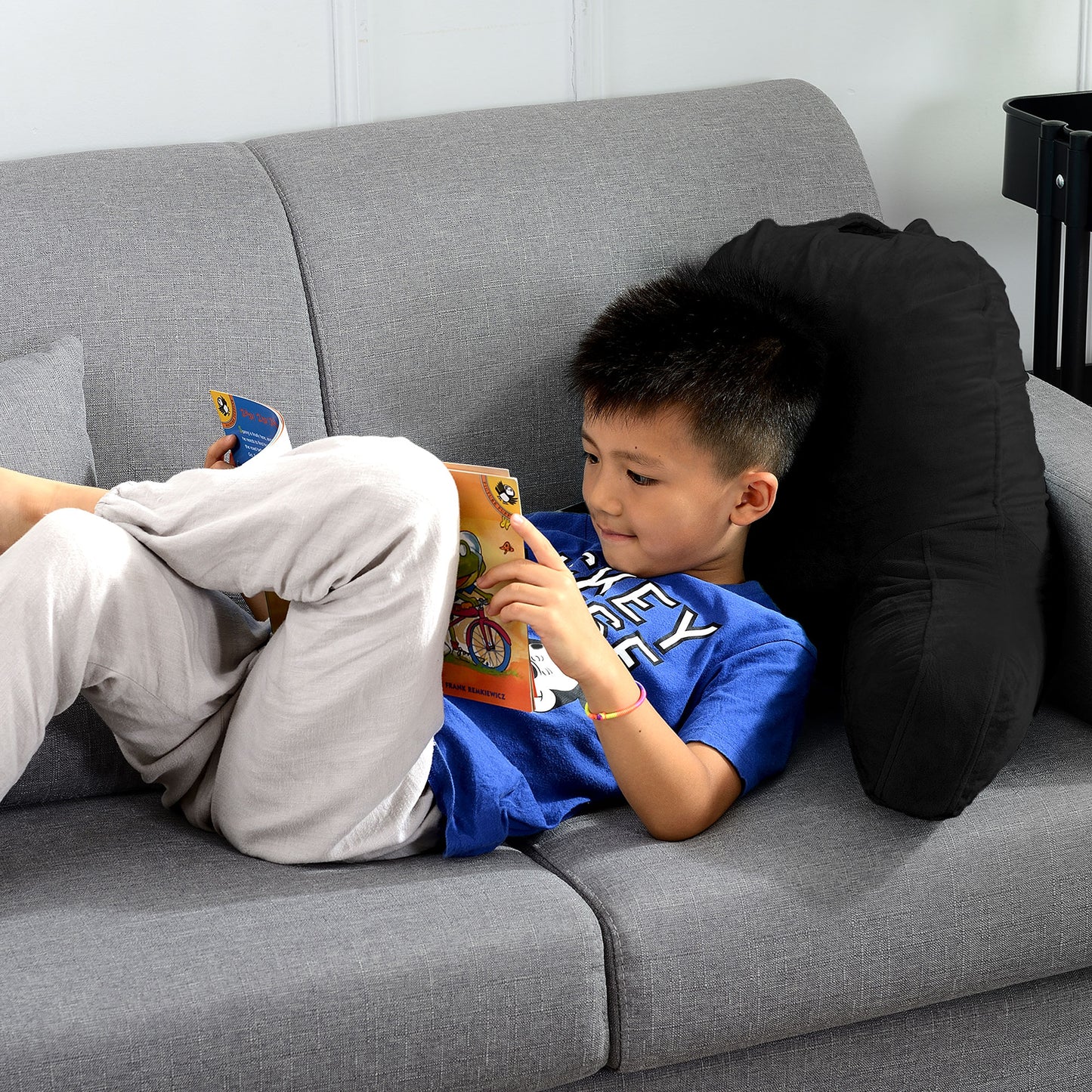 Cheer Collection Kids Size Reading and Gaming Pillow with Armrest - Plush Fiber Filled Backrest Pillow