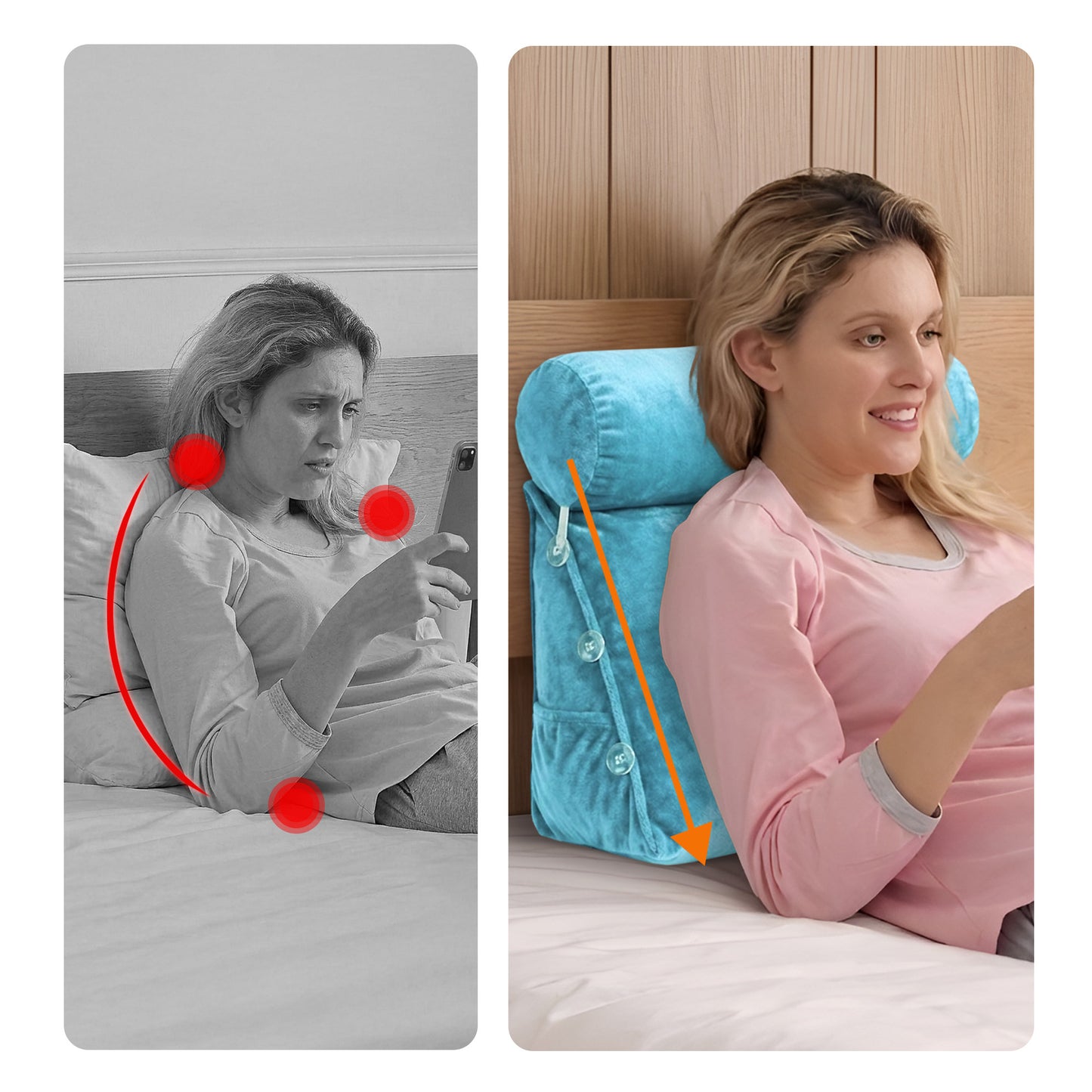 Cheer Collection Wedge Shaped Back Support Pillow and Bed Rest Cushion for Reading, Gaming, Watching - with Adjustable Neck Pillow