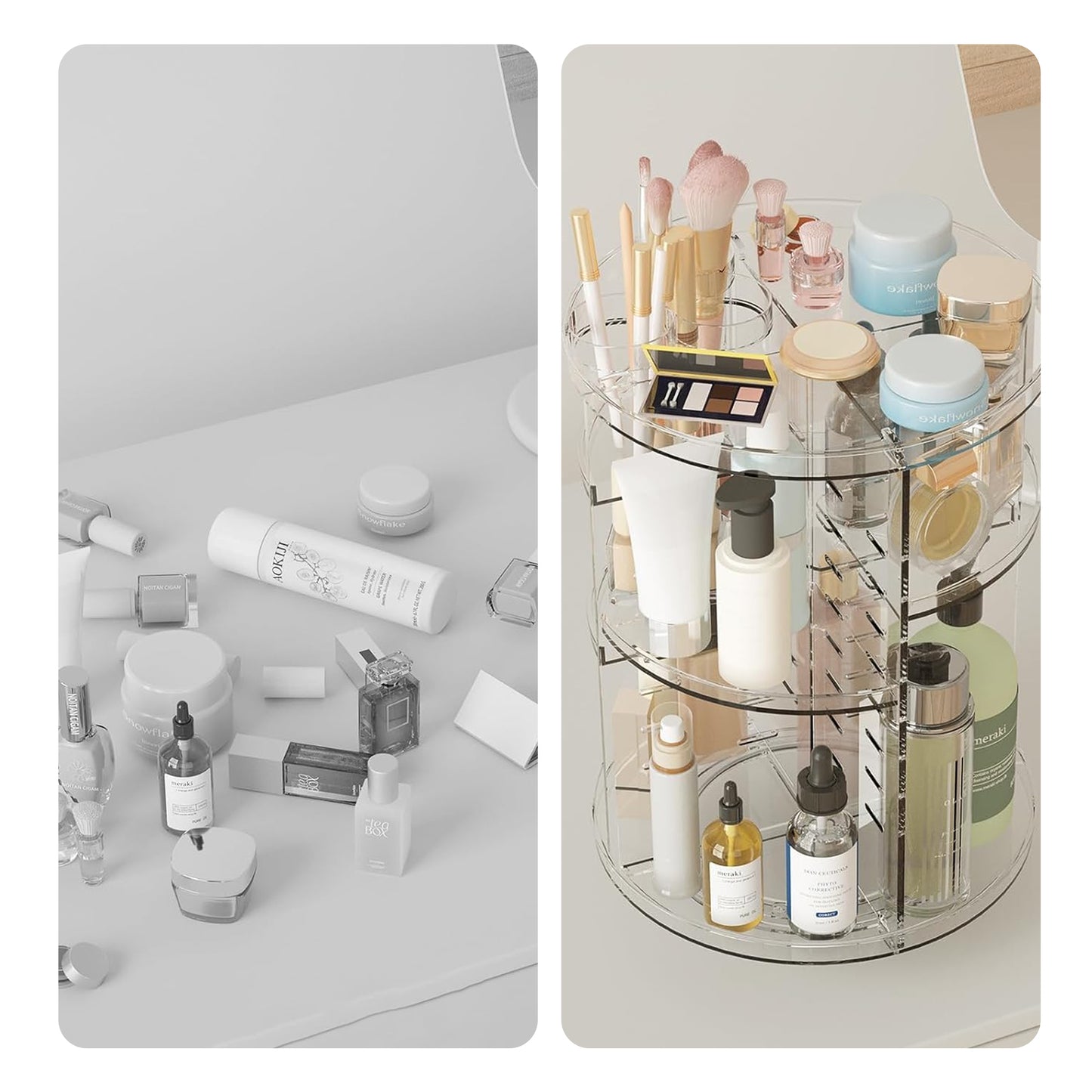 Cheer Collection Clear Rotating Skincare Organizer with 8 Adjustable Layers