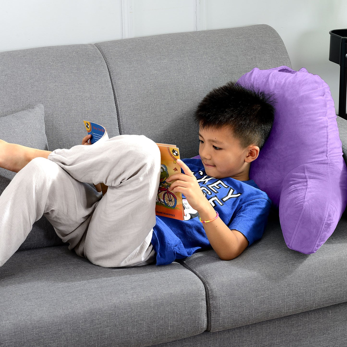 Cheer Collection Kids Size Reading and Gaming Pillow with Armrest - Plush Fiber Filled Backrest Pillow