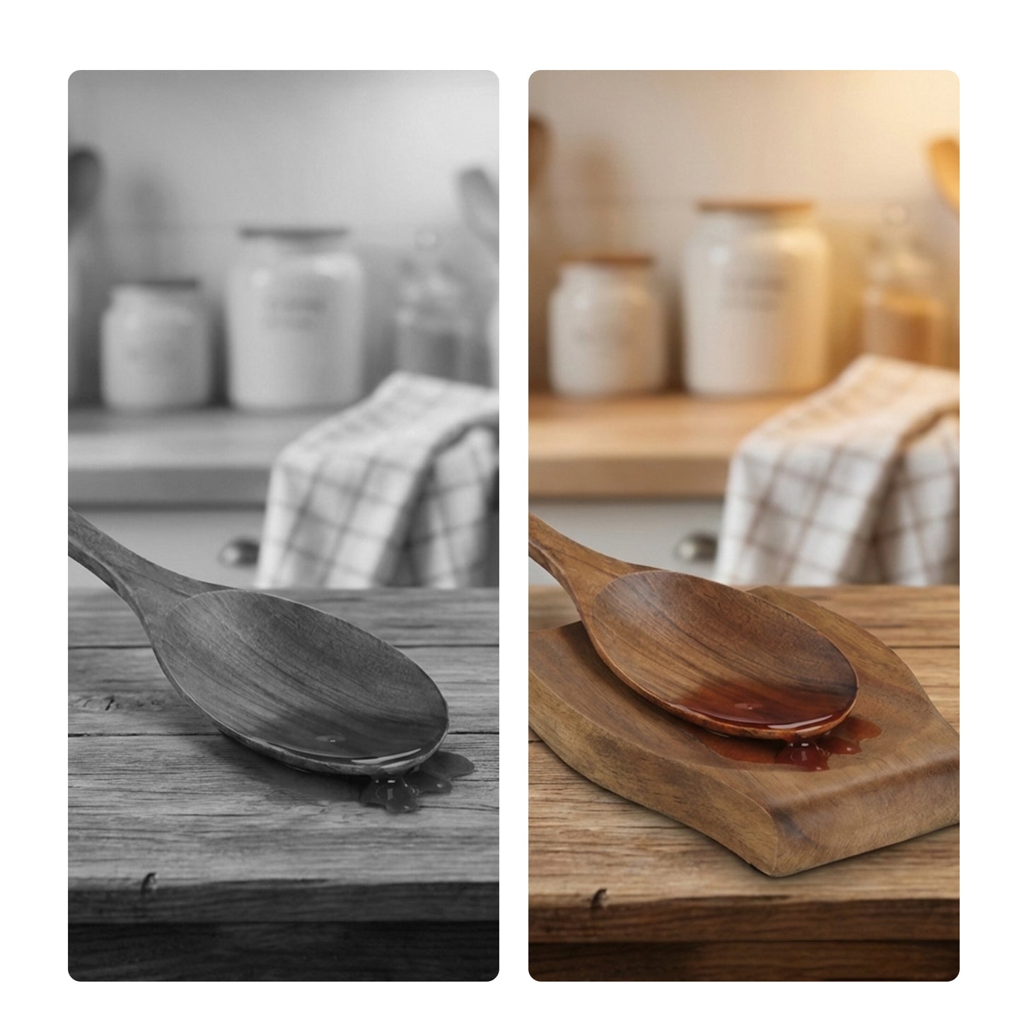 Cheer Collection Teak Wood Spoon Rest for Kitchen Counter with Non Slip Base