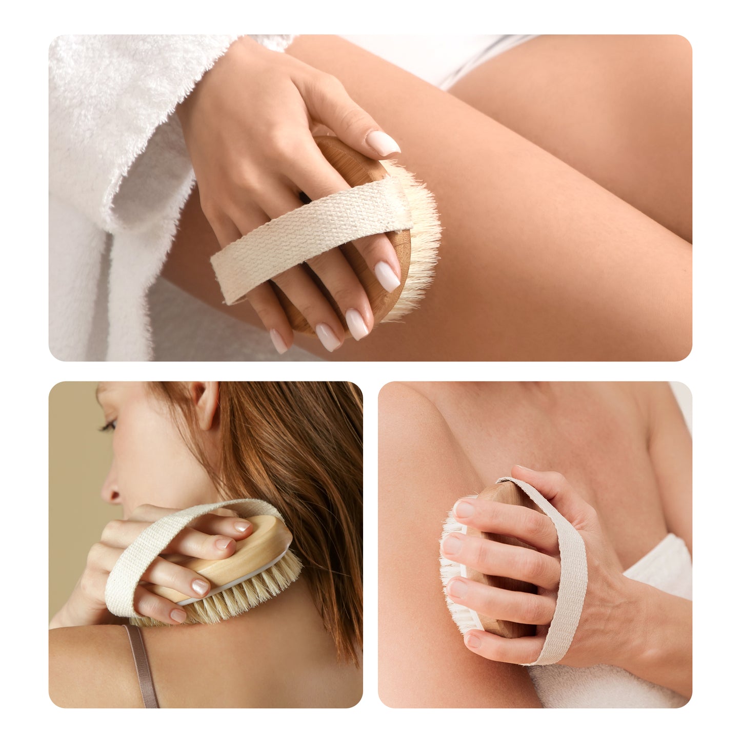 Cheer Collection Natural Bristle Exfoliating Body Brush Set for Daily Care with Comfort Grip