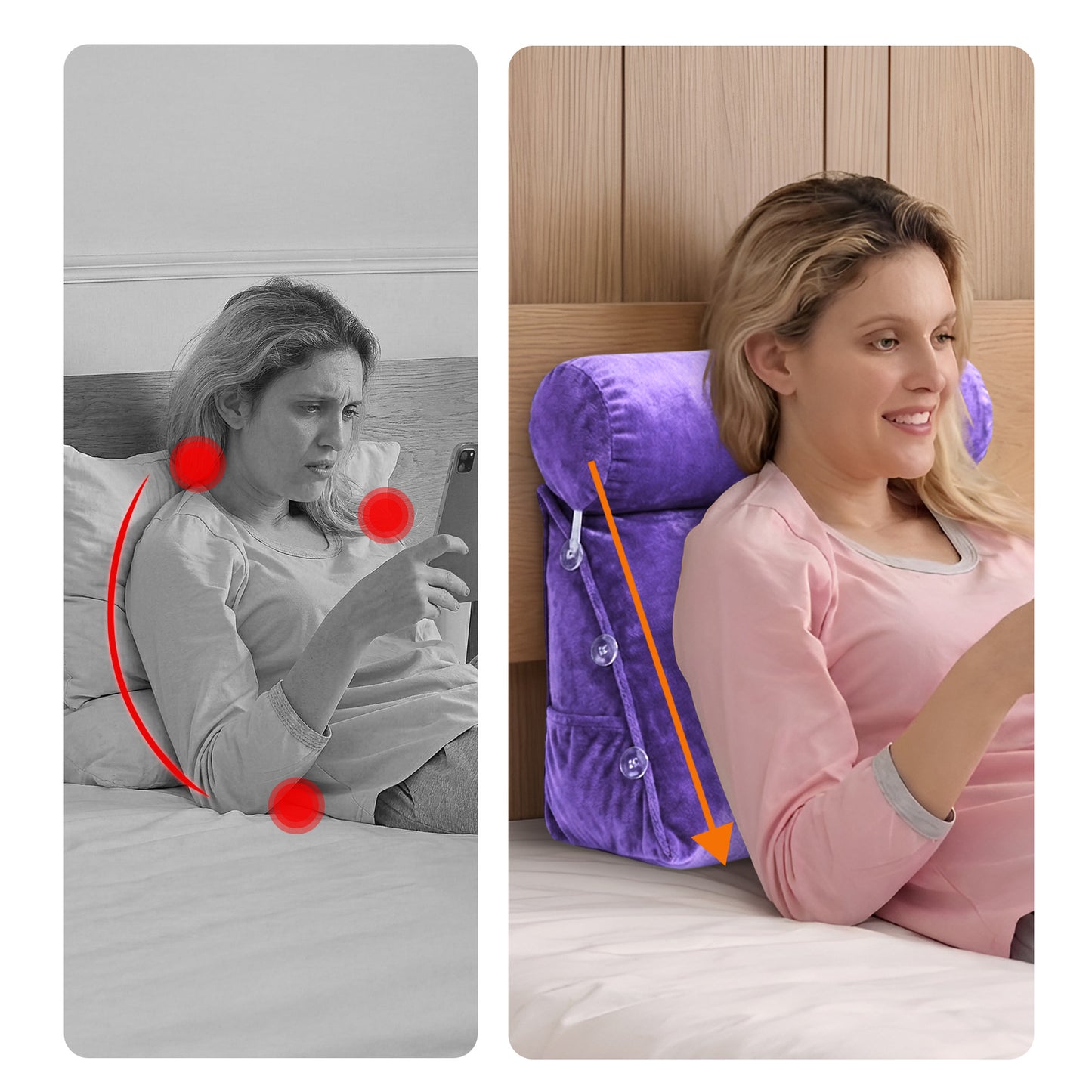 Cheer Collection Wedge Shaped Back Support Pillow and Bed Rest Cushion for Reading, Gaming, Watching - with Adjustable Neck Pillow