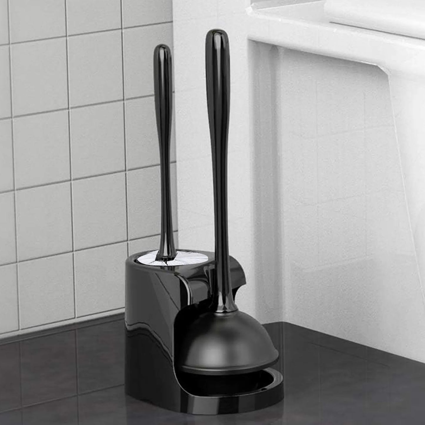 Cheer Collection Dual Action Toilet Plunger and Bowl Brush Set with Compact Storage Holder