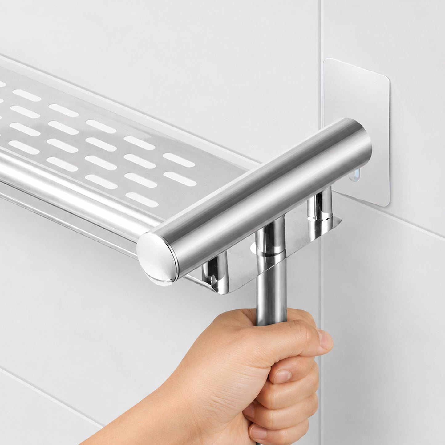 Cheer Collection Wall Mounted Shower Caddy & Towel Hooks - No Drilling Necessary