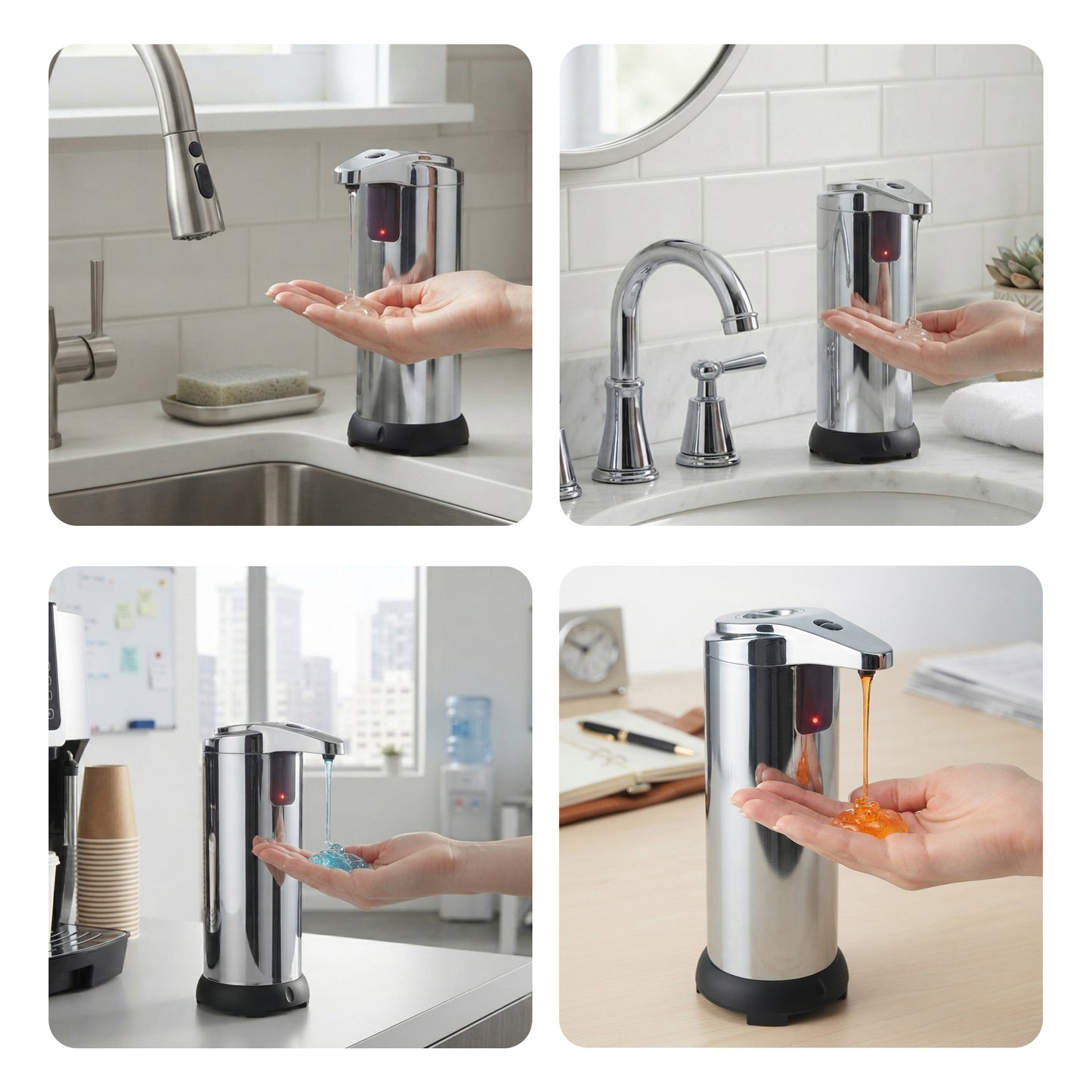 Cheer Collection Touchless Soap Dispenser with Waterproof Base and Automatic Sensor, Stainless Steel Dish Soap Dispenser for Kitchen or Bathroom