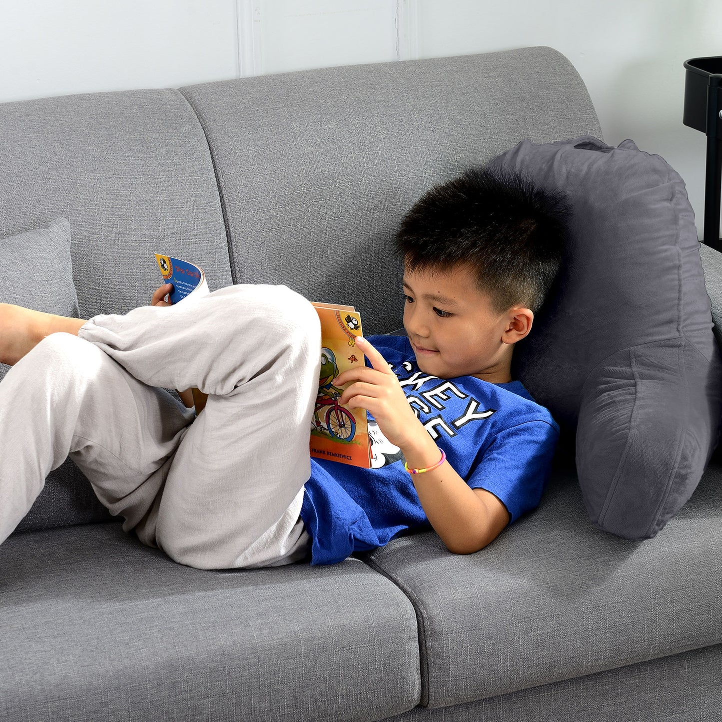 Cheer Collection Kids Size Reading and Gaming Pillow with Armrest - Plush Fiber Filled Backrest Pillow