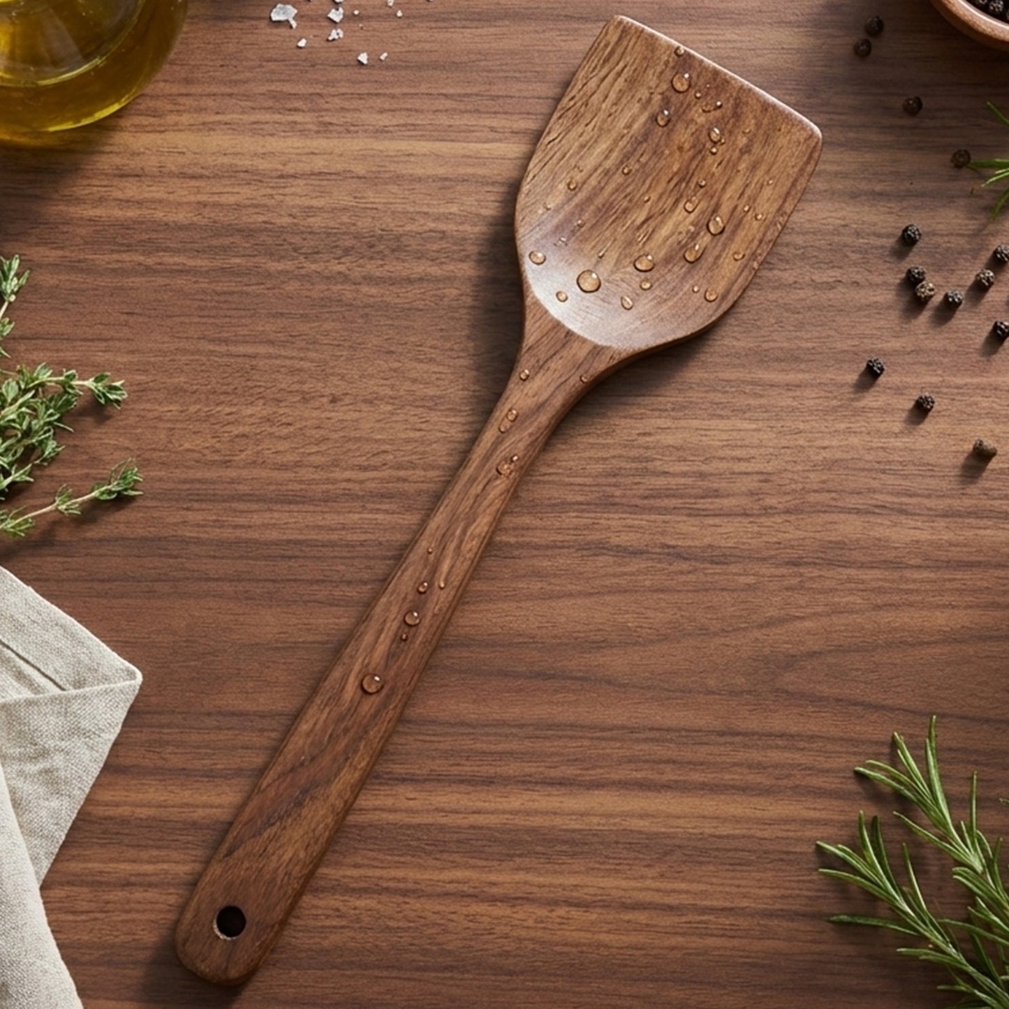 Cheer Collection Teak Wood Cooking Spatula for Nonstick Cookware with Smooth Finish