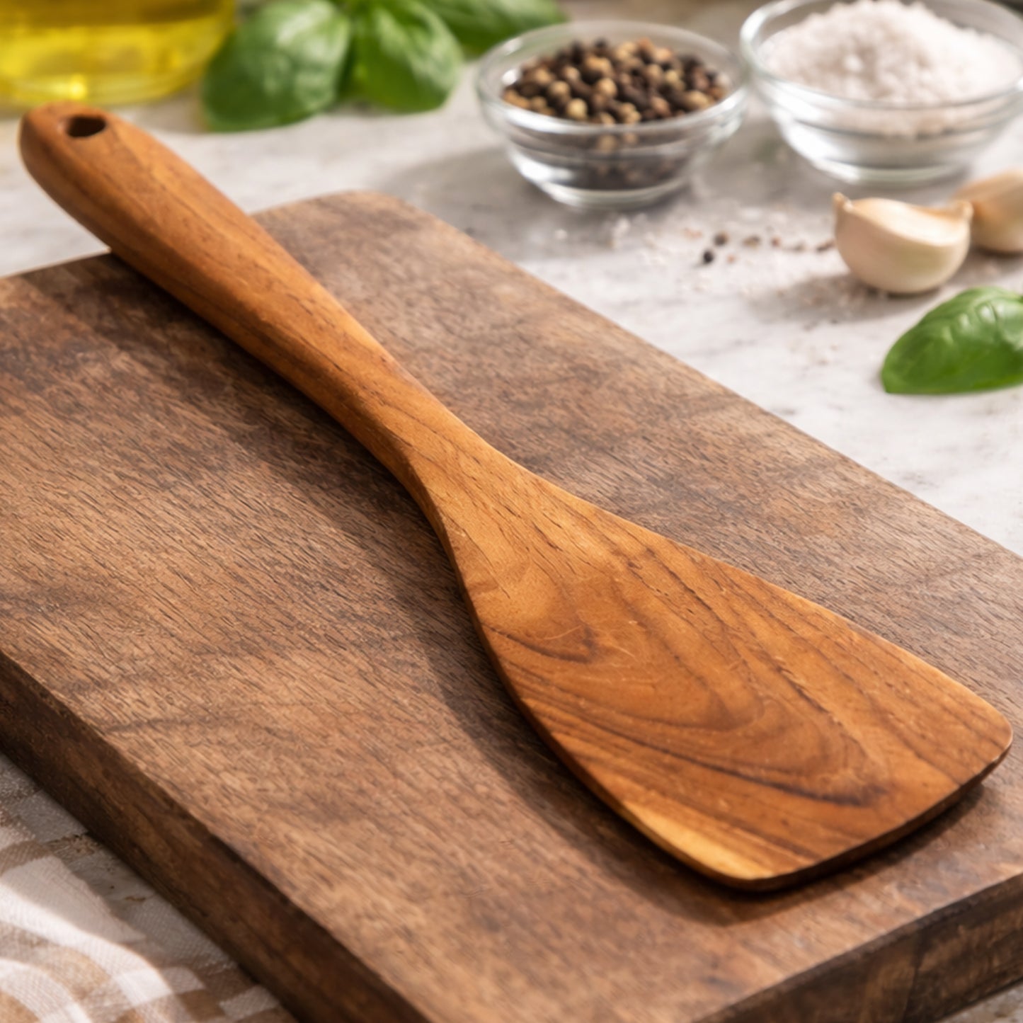 Cheer Collection Teak Wood Frying Spatula for Nonstick Pans with Wide Flat Turning Head