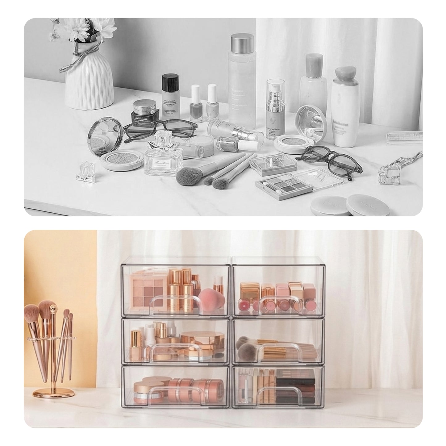 Cheer Collection Clear Stackable Storage Drawer Organizers, Set of 6