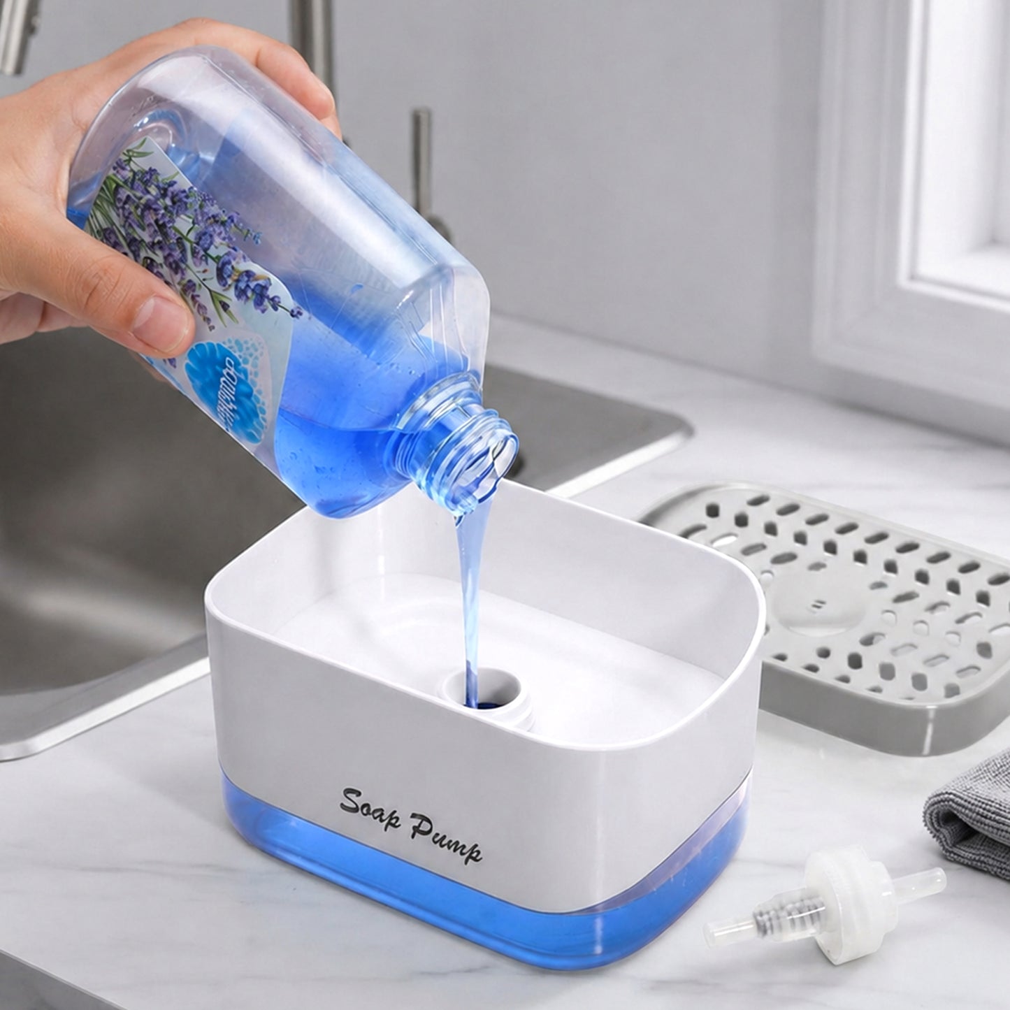 Cheer Collection Dish Soap Dispenser and Sponge Holder