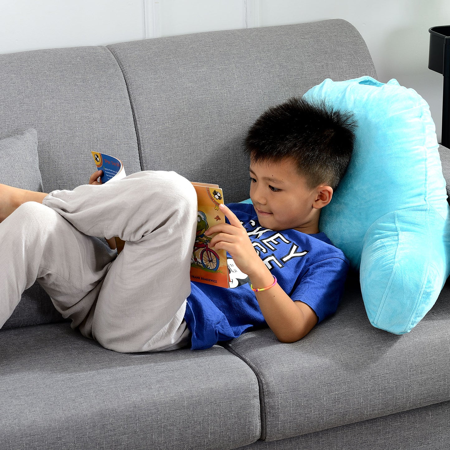 Cheer Collection Kids Size Reading and Gaming Pillow with Armrest - Plush Fiber Filled Backrest Pillow