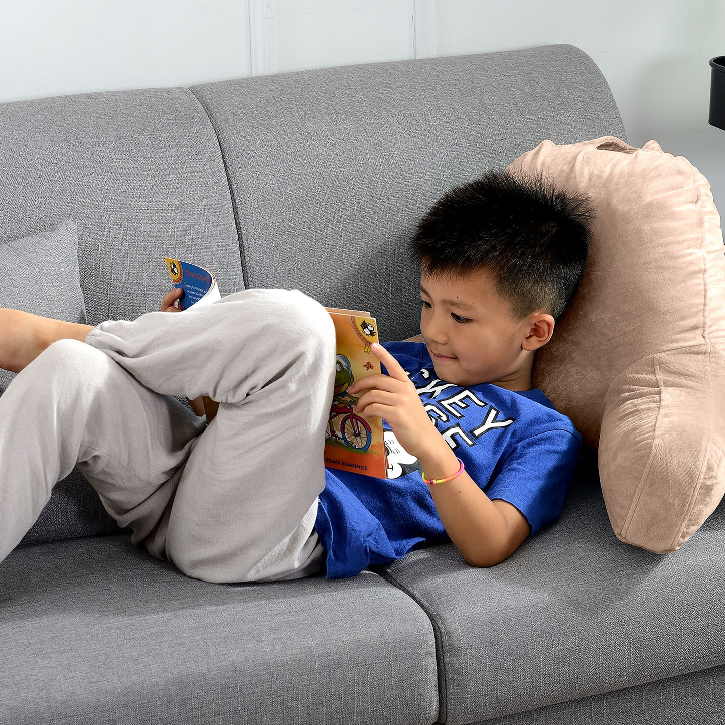 Cheer Collection Kids Size Reading and Gaming Pillow with Armrest - Plush Fiber Filled Backrest Pillow