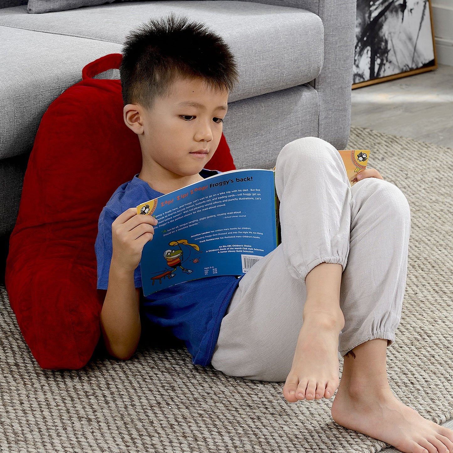 Cheer Collection Kids Size Reading Pillow with Arms for Sitting Up in Bed