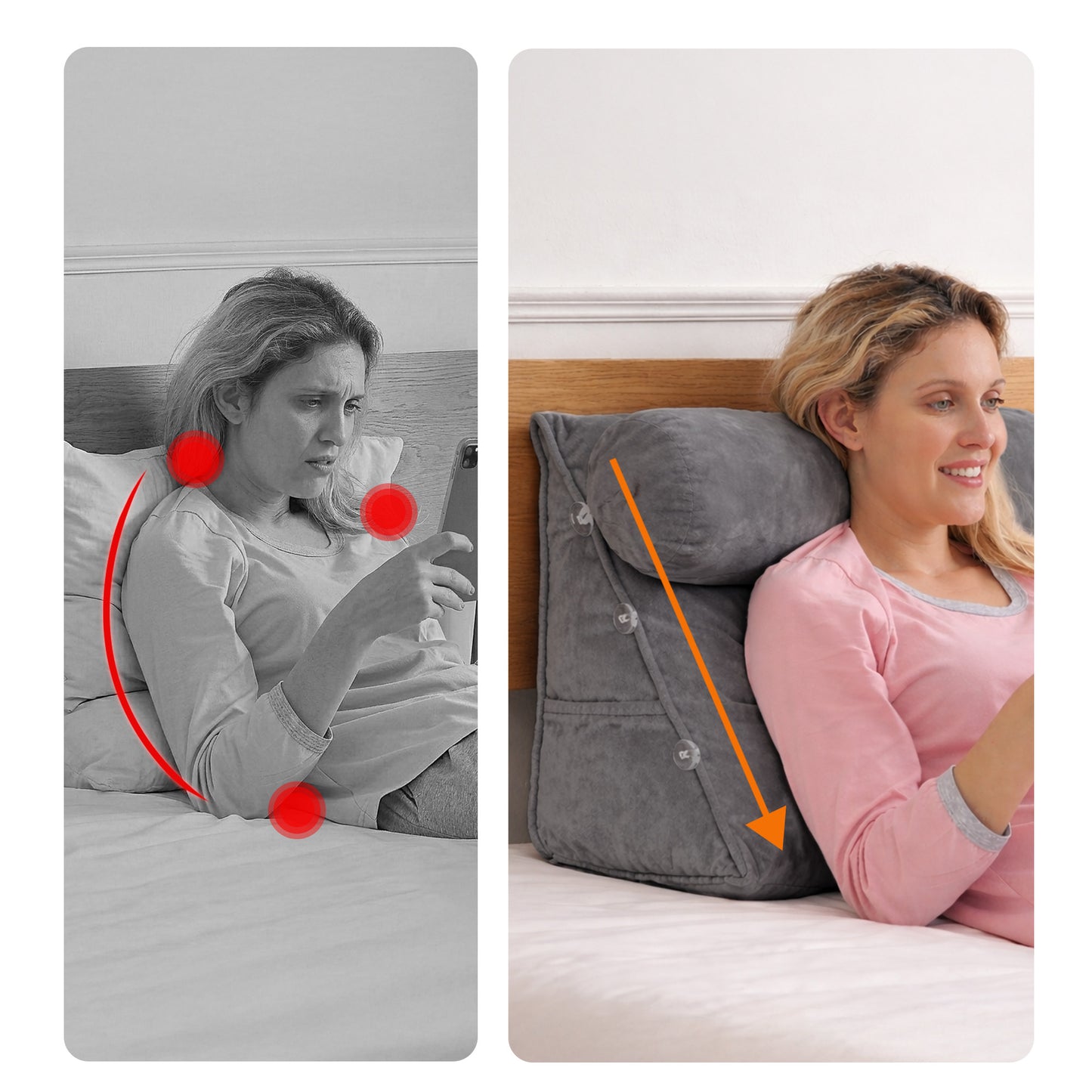 Cheer Collection Wedge Shaped Back Support Pillow and Bed Rest Cushion for Reading, Gaming, Watching - with Adjustable Neck Pillow
