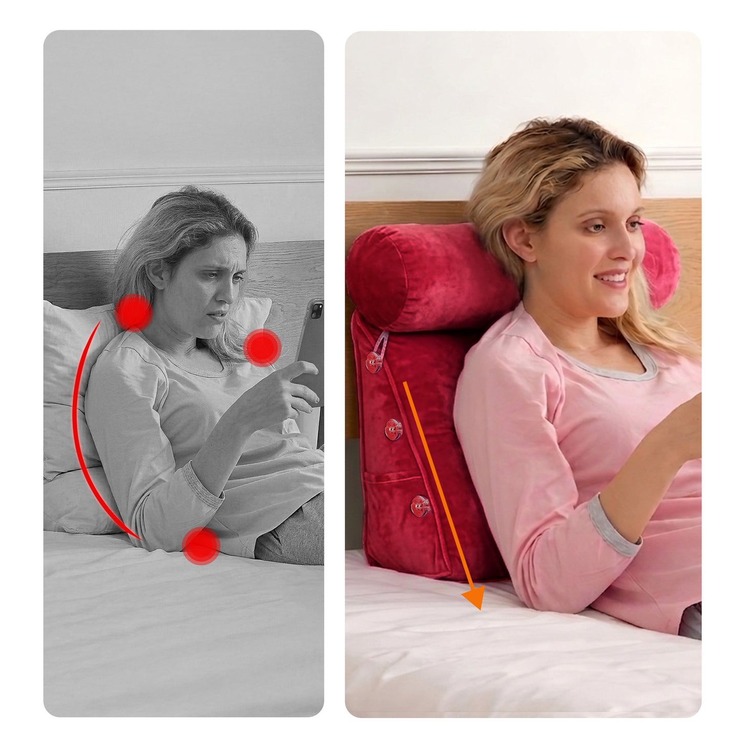 Cheer Collection Wedge Shaped Back Support Pillow and Bed Rest Cushion for Reading, Gaming, Watching - with Adjustable Neck Pillow