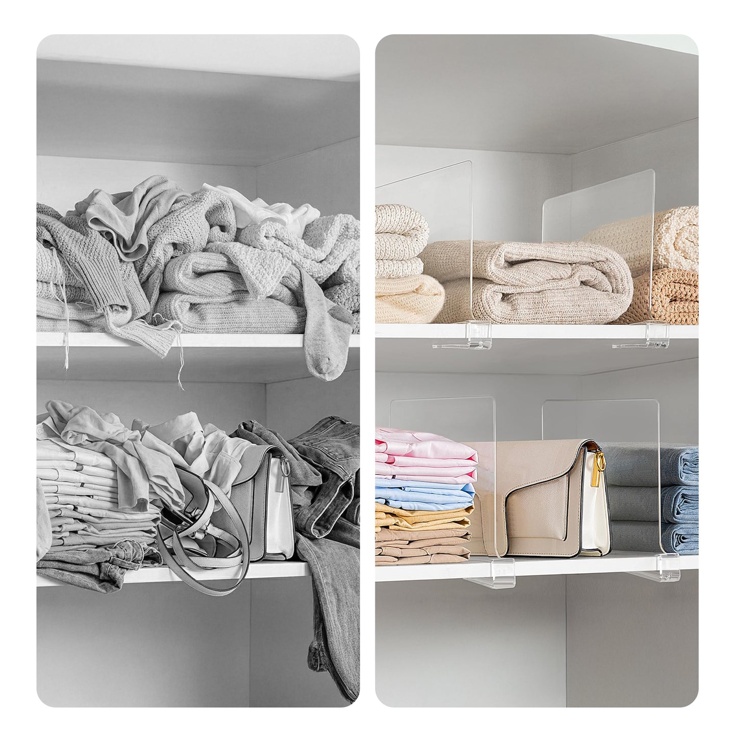 Cheer Collection Clear Shelf Dividers for Organized Closets & Shelves, Set of 6