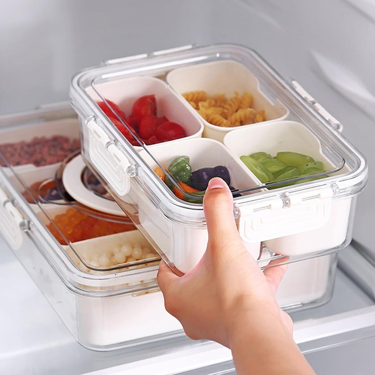 Cheer Collection 4 Compartment Airtight Food Storage Container with Nested Snack Boxes