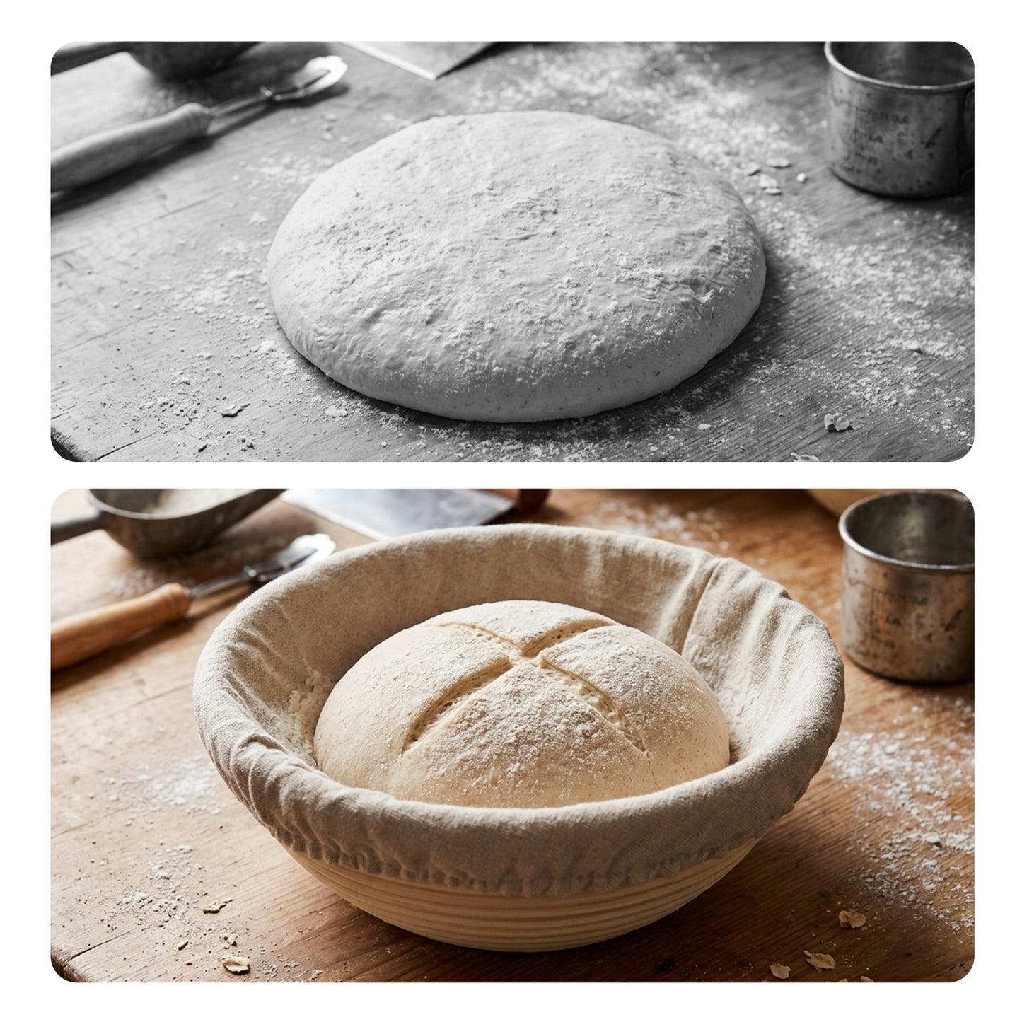 Cheer Collection Artisan Sourdough Banneton Proofing Basket with Linen Liner, Set of 2