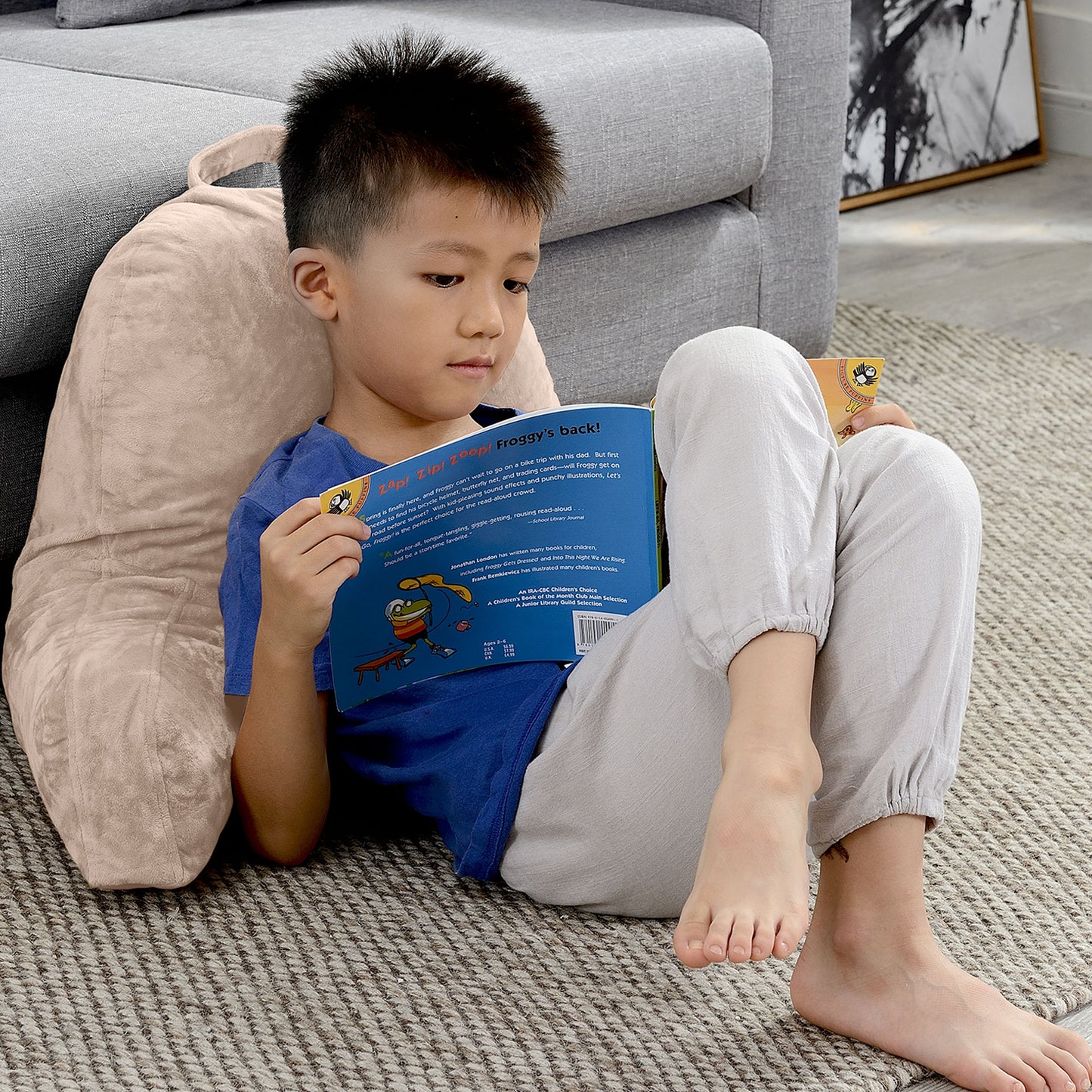 Cheer Collection Kids Size Reading Pillow with Arms for Sitting Up in Bed