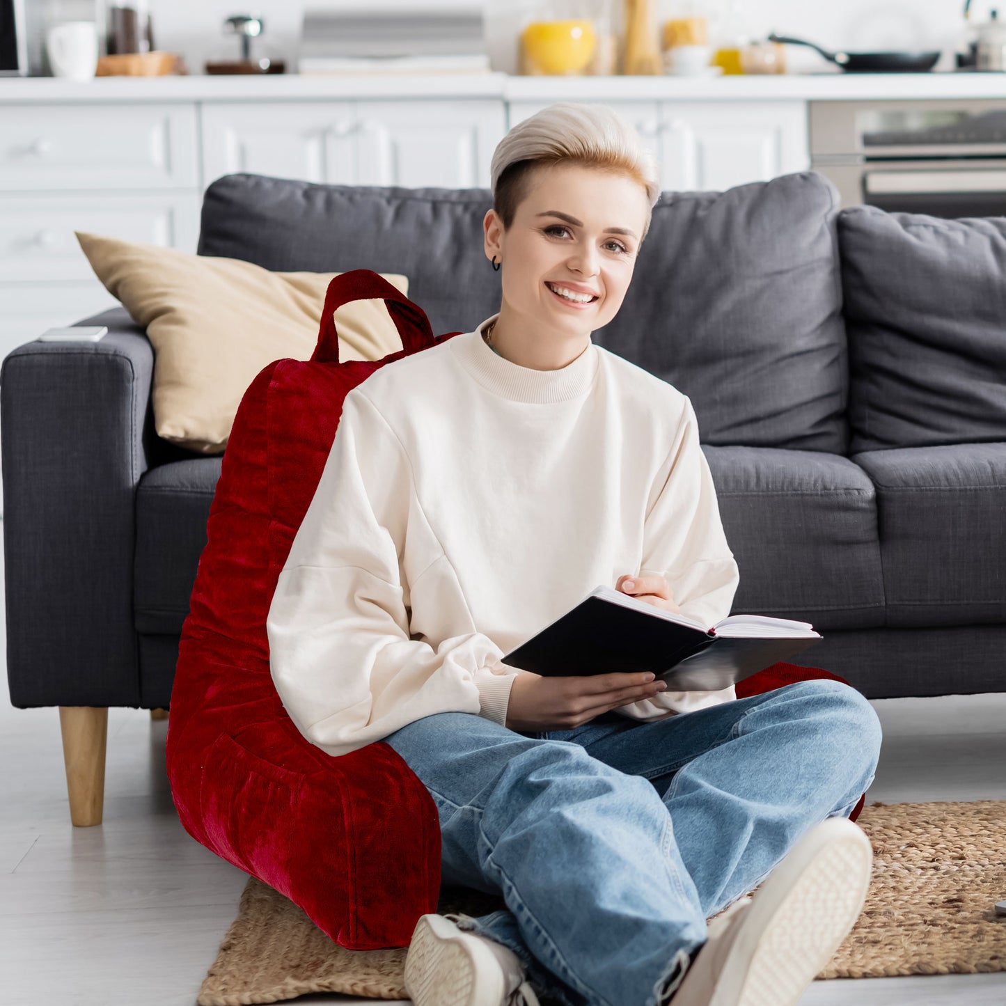 Cheer Collection Backrest Reading Pillow - Plush Fiber Filled TV and Gaming Pillow with Armrest