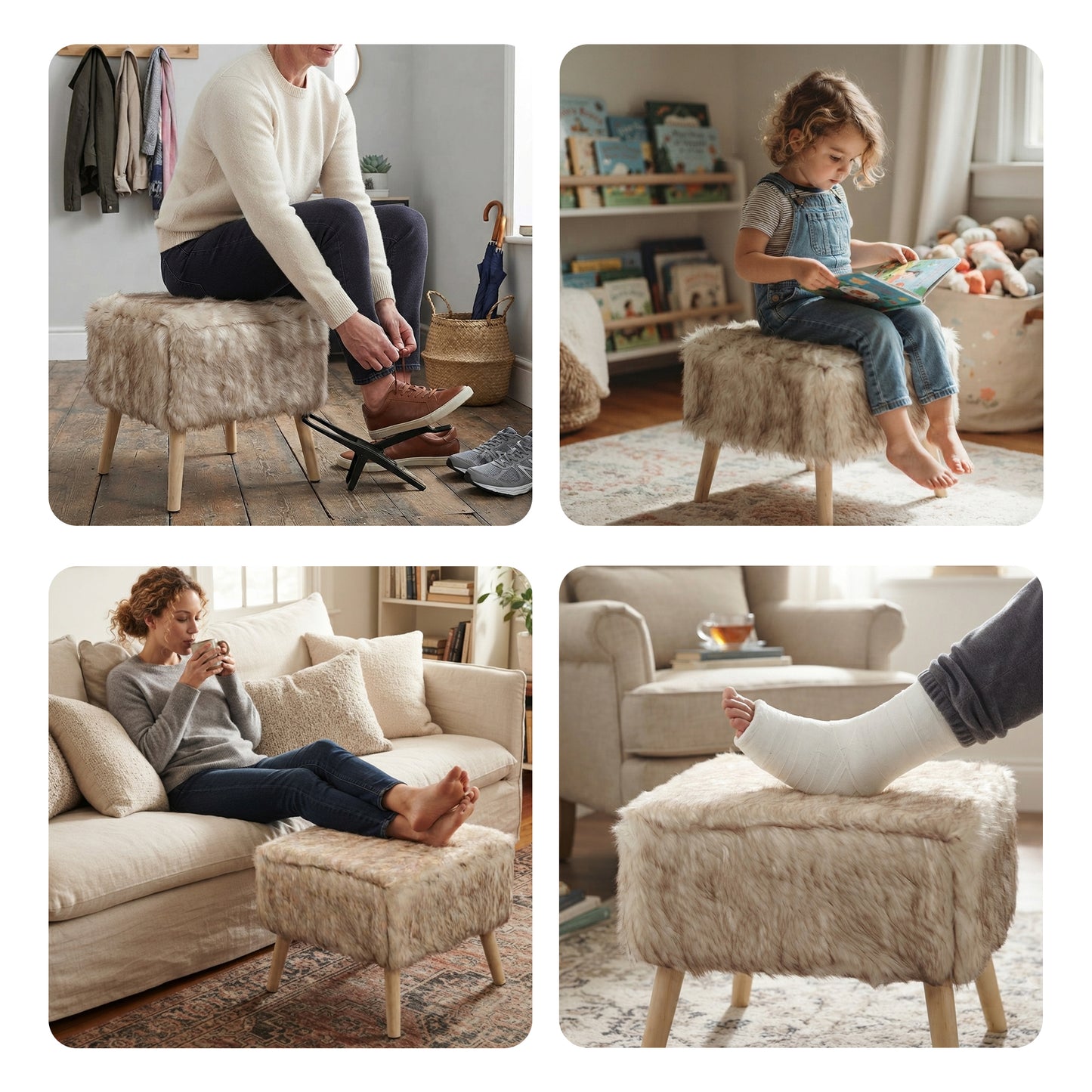 Cheer Collection Faux Fur Wood Leg Stool