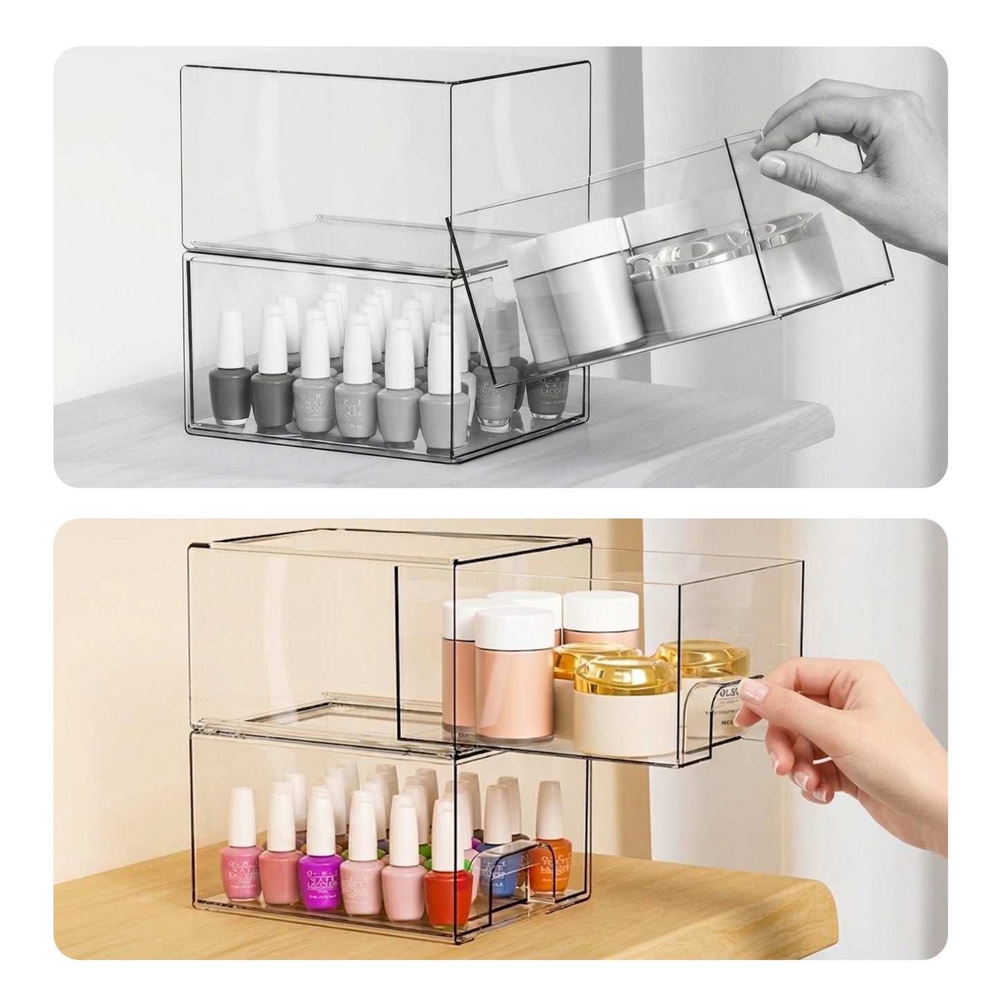 Cheer Collection Stackable Clear Storage Drawer Organizers, Set of 4